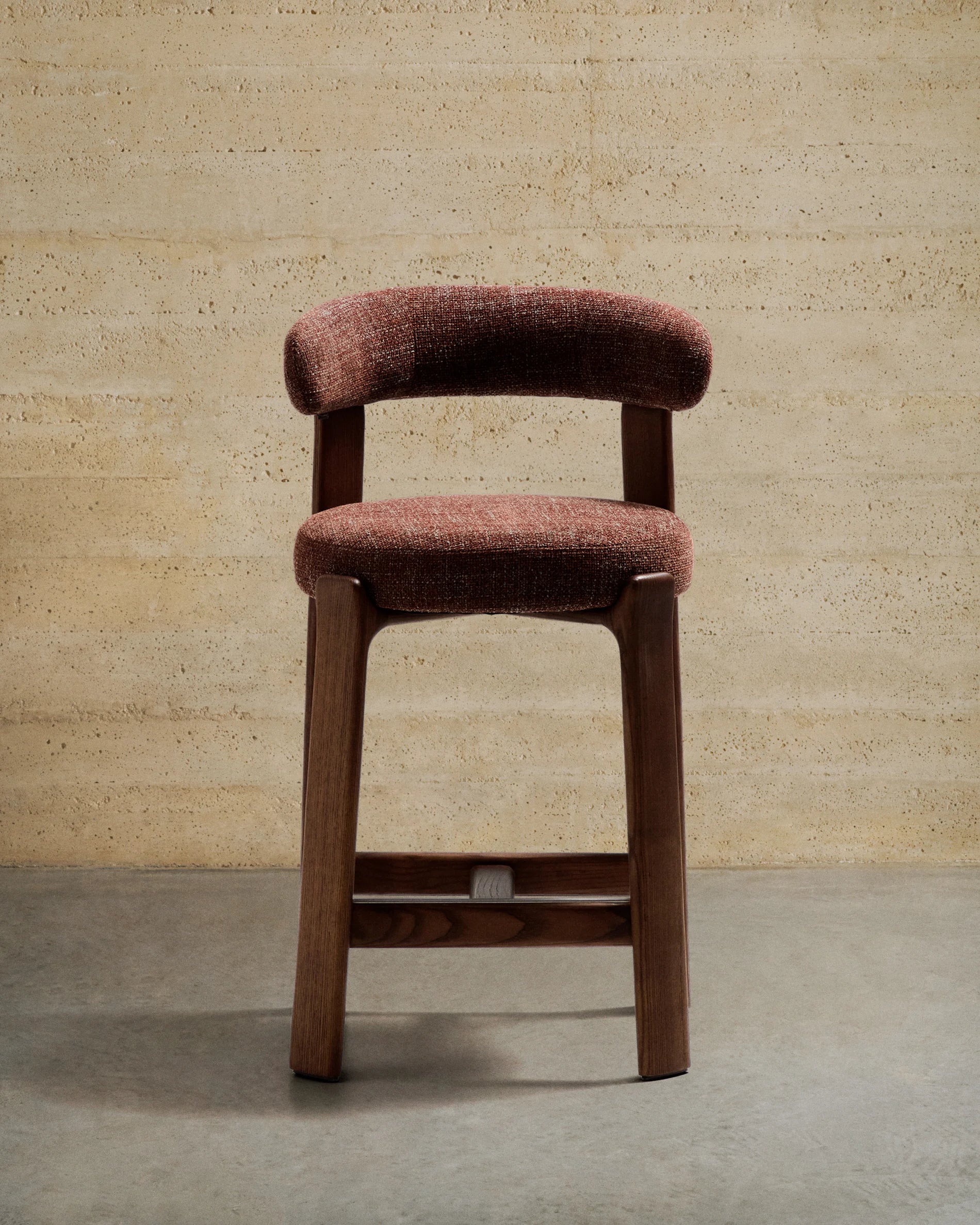 GRANITE brown chenille stool with a dark ash base