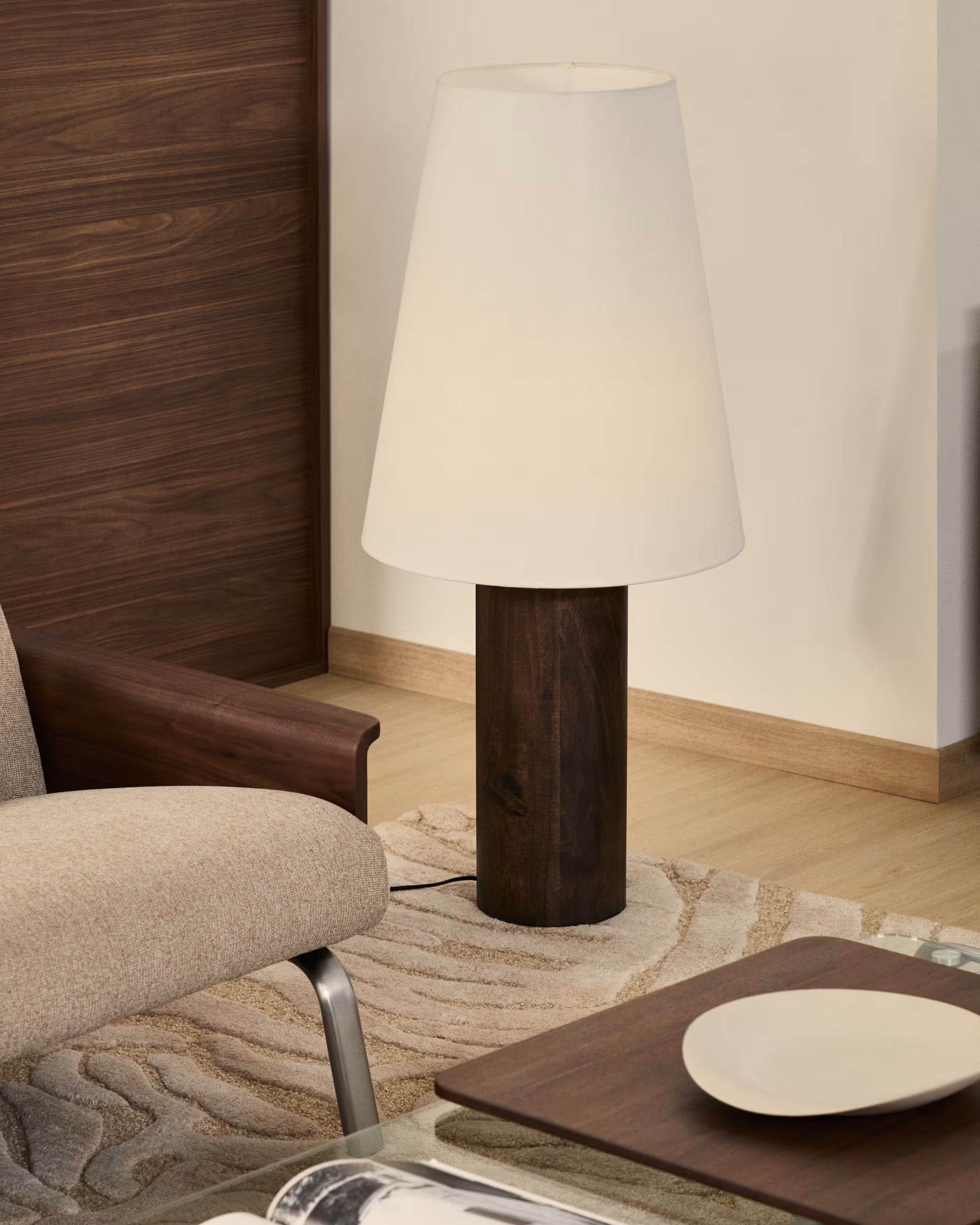MARGA floor lamp dark rubber wood with white shade