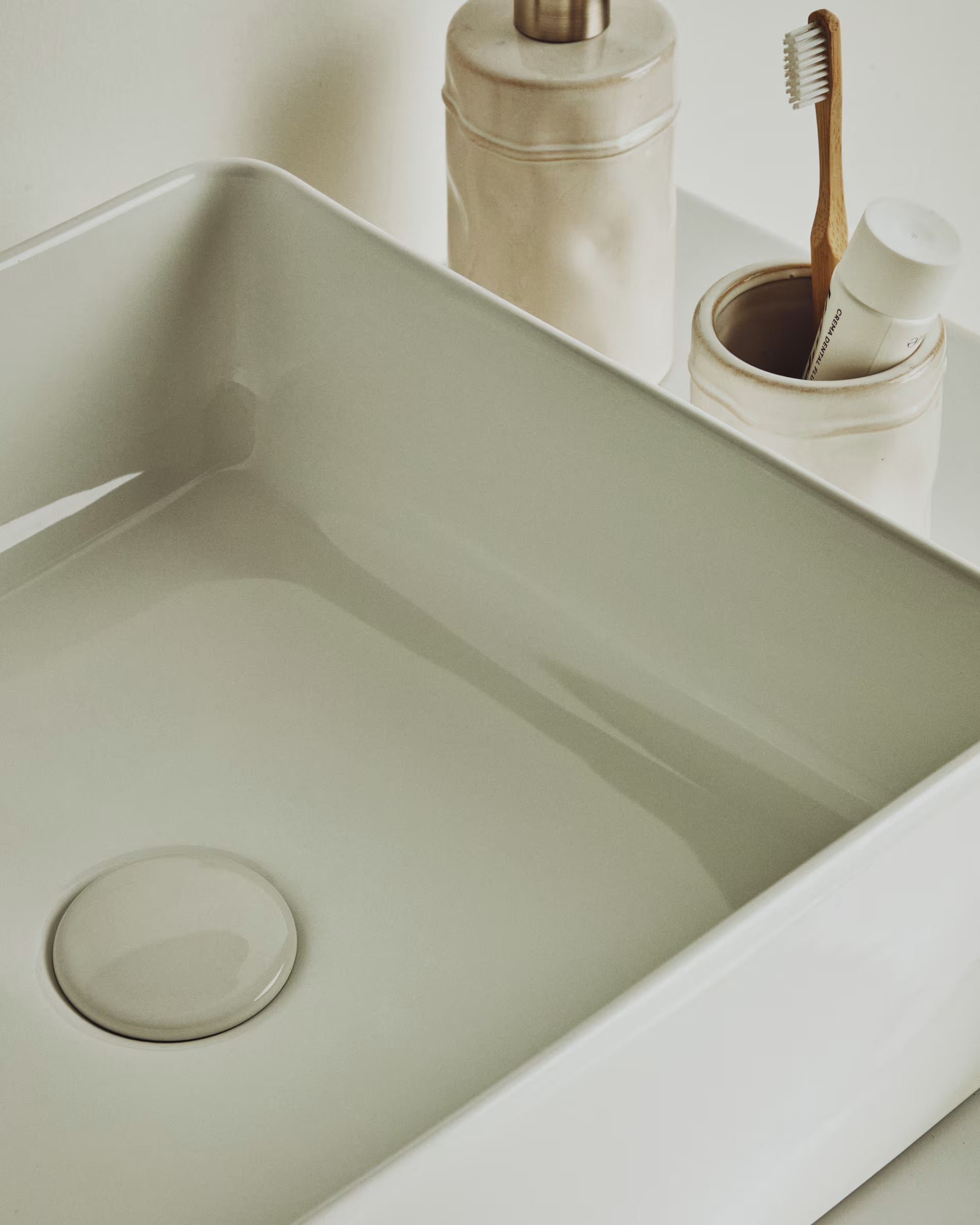 Square countertop sink OVARA white ceramic