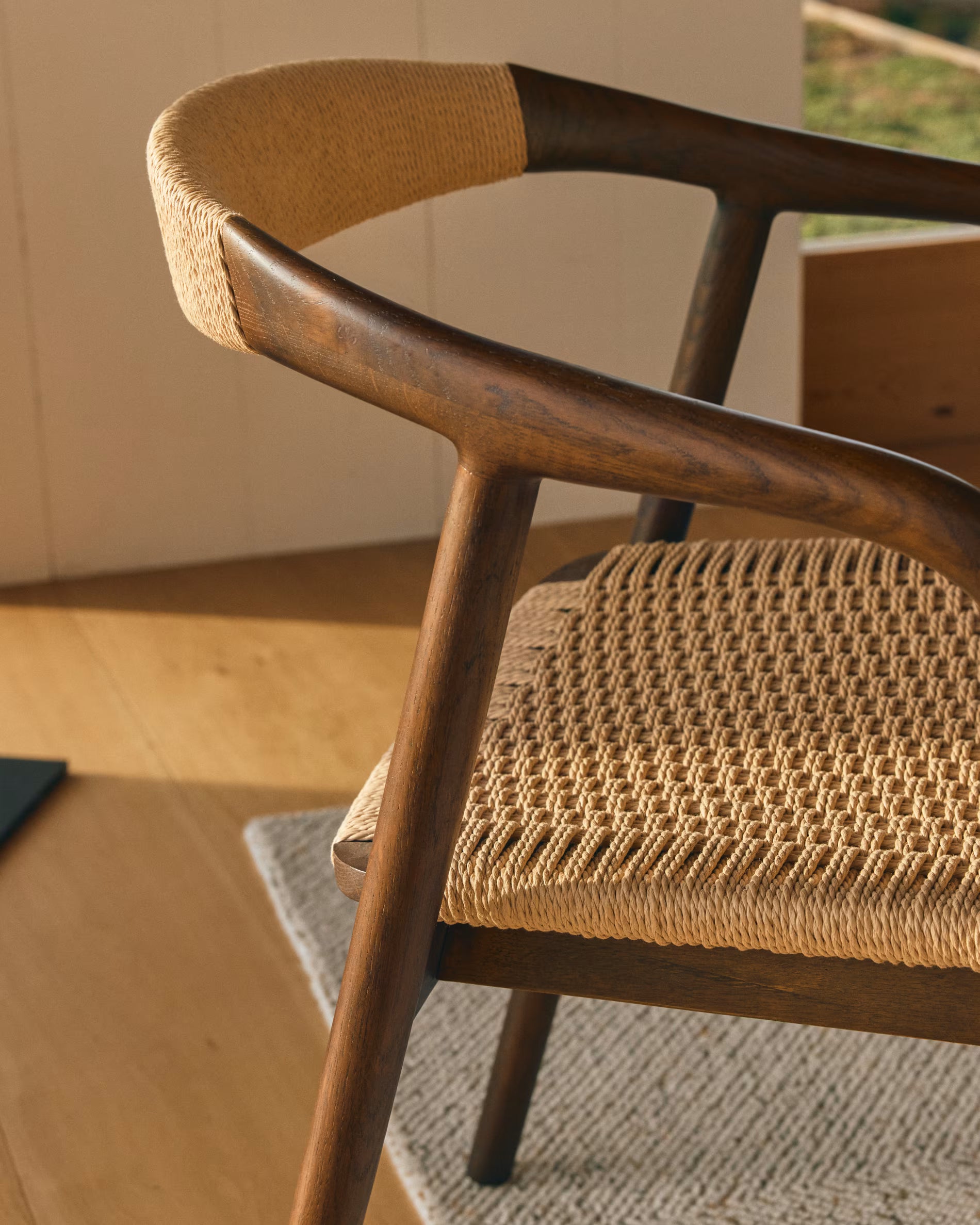 DERILE Chair in Beige with Dark Wooden Base