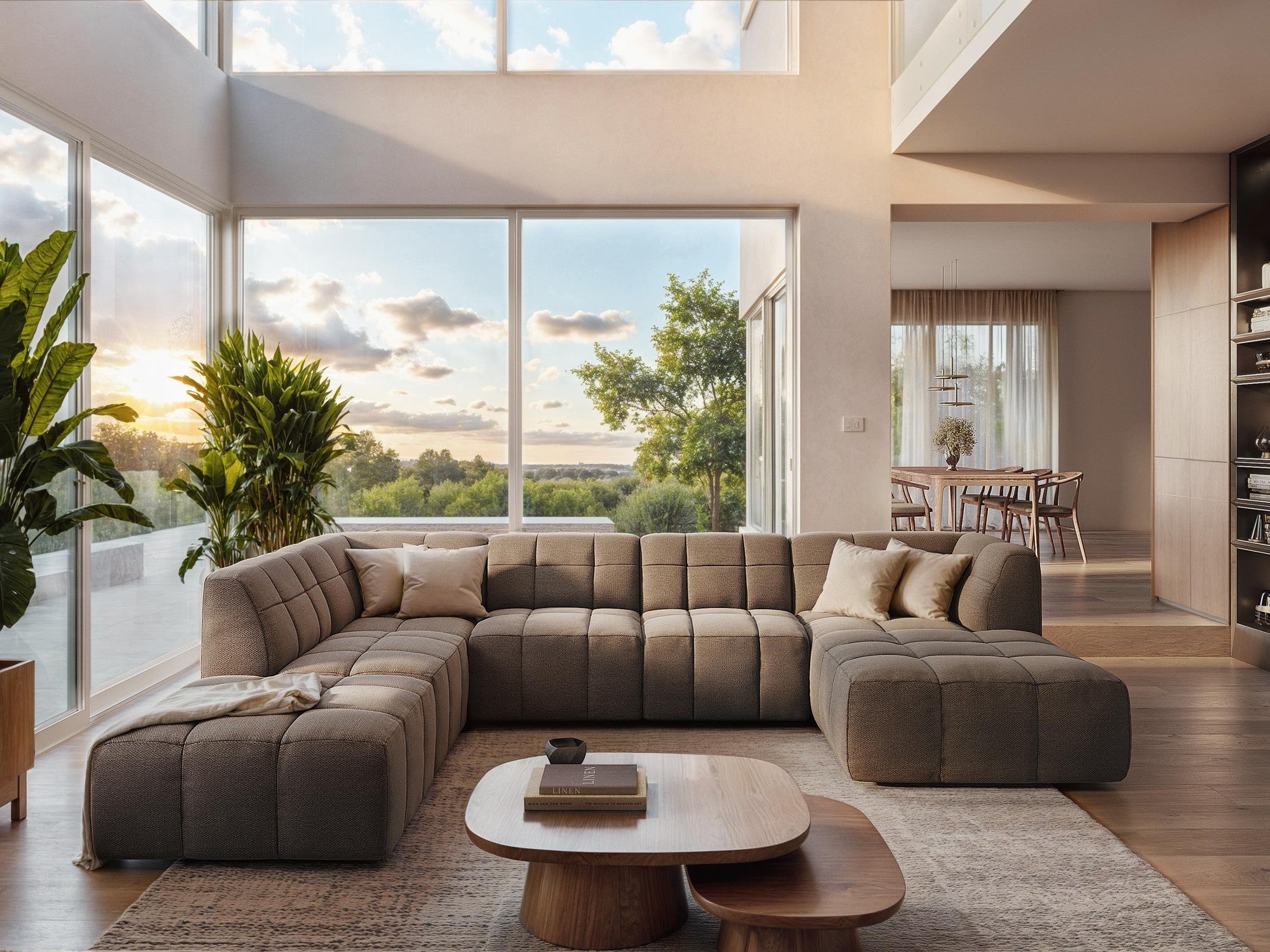 Modular Panoramic Corner Sofa ALOHA Dark Green Eco-Leather