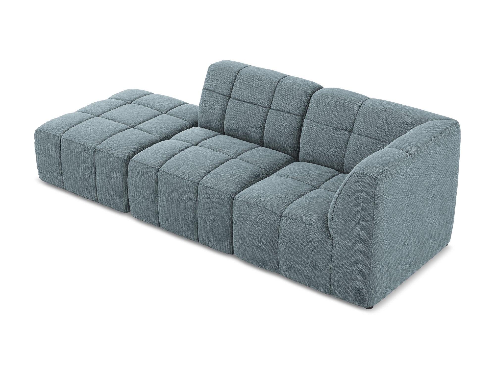 Right-facing open modular sofa ALOHA in denim blue boucle, 3-seater