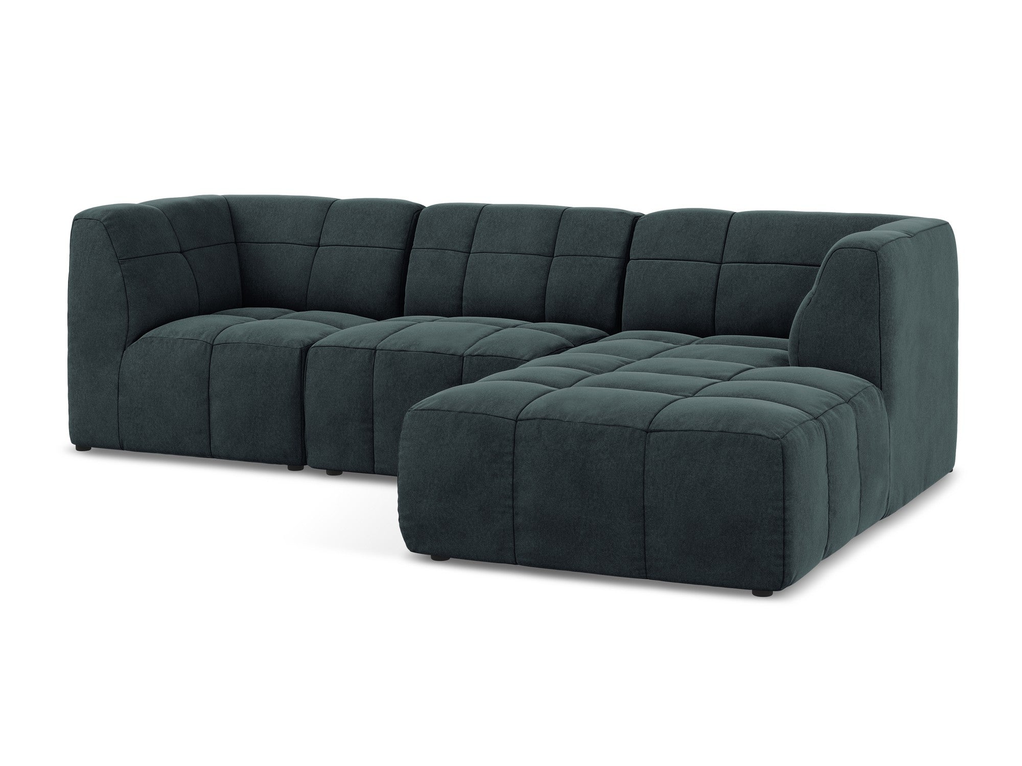 Modularer Samt-Ecksofa rechtsseitig für 3 Personen ALOHA in Meeresfarbe