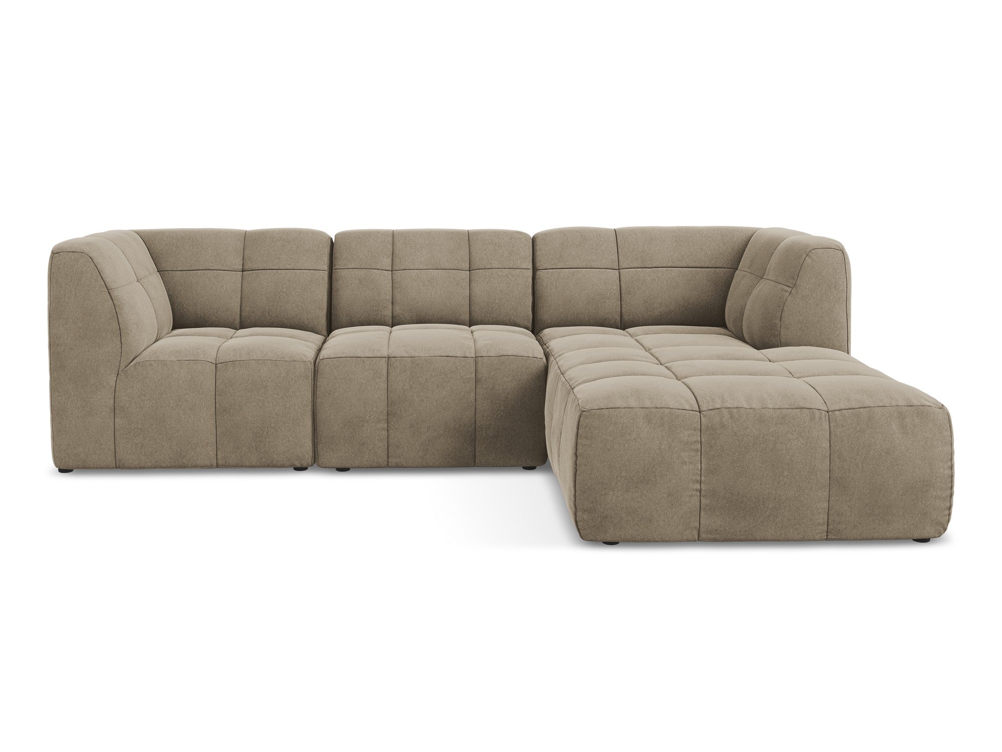 Beige Right-Handed Velvet Modular Sofa for 3 People ALOHA