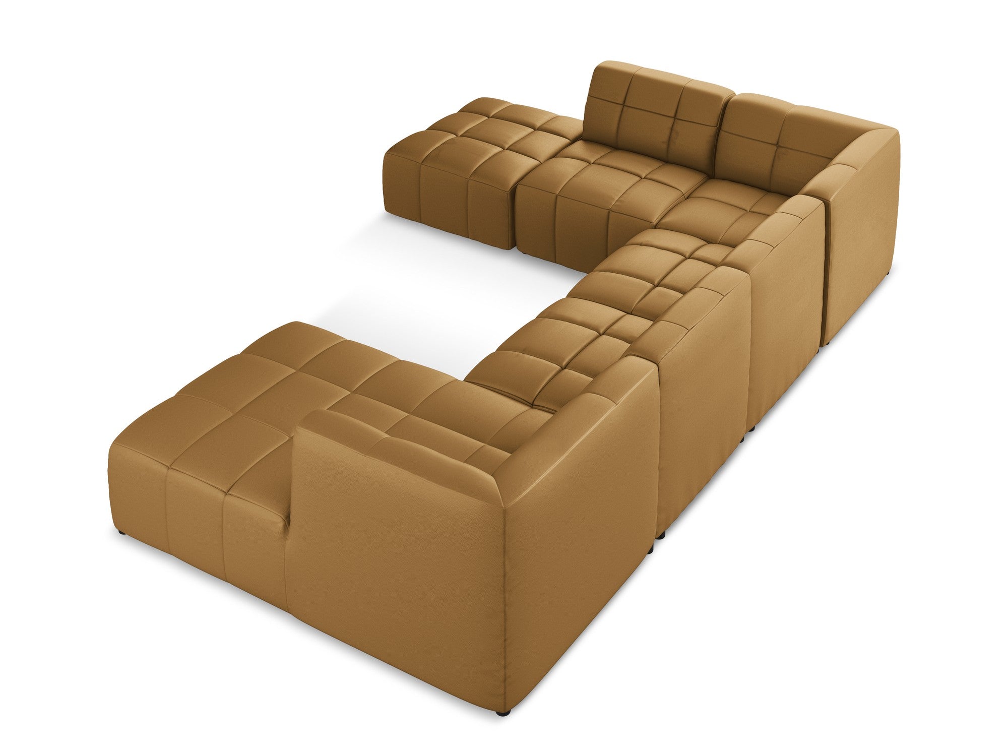 Modular panoramic corner sofa ALOHA in caramel eco-leather