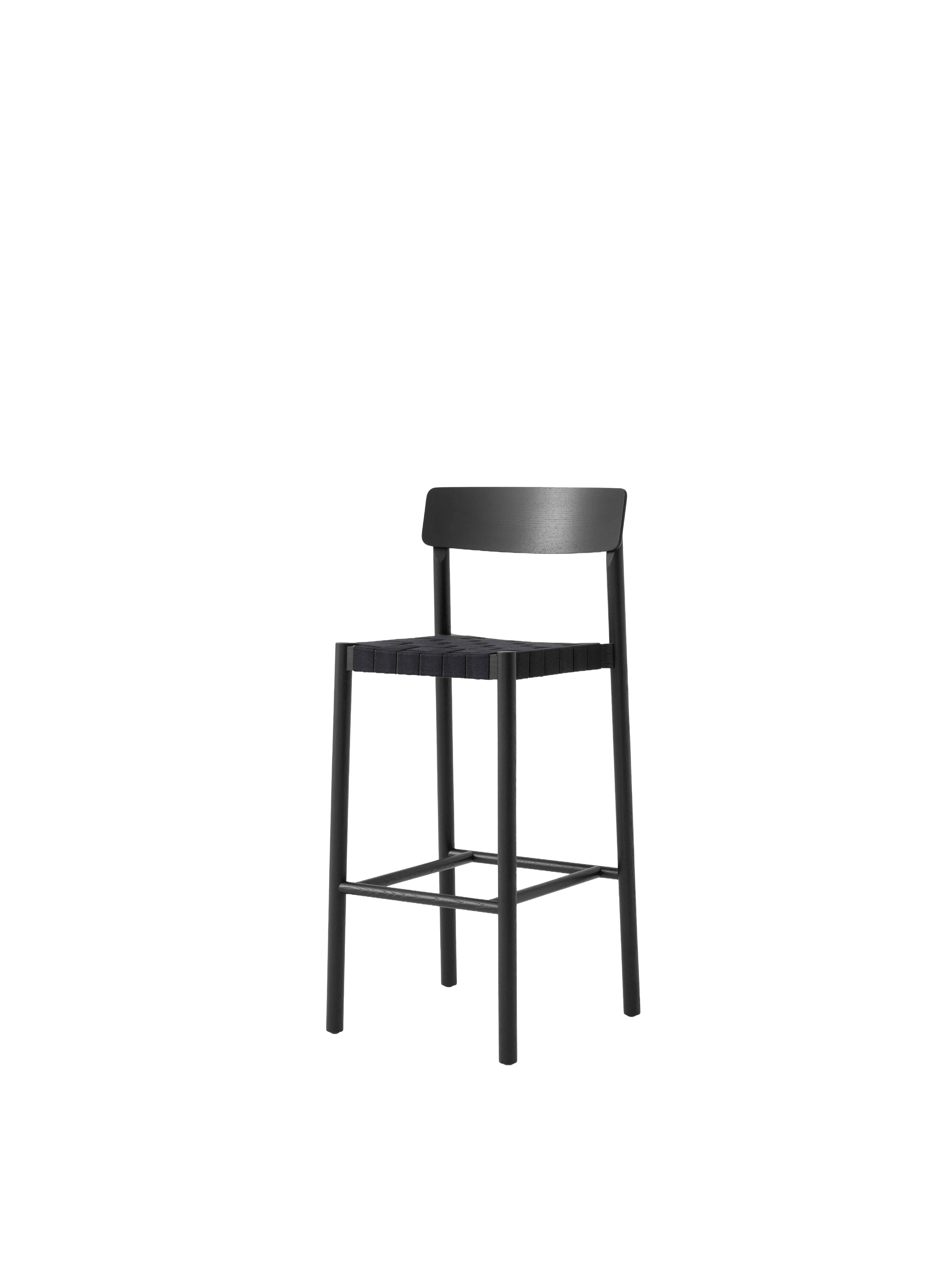 Hocker BETTY met zwart geweven zitting en zwart gelakt essenhout