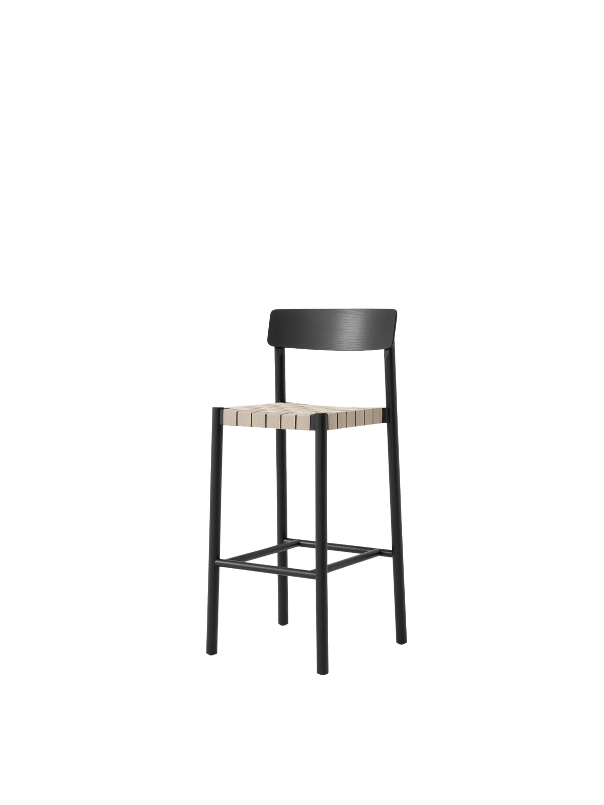 Hocker BETTY beige geweven zitting met zwart gelakt esdoorn