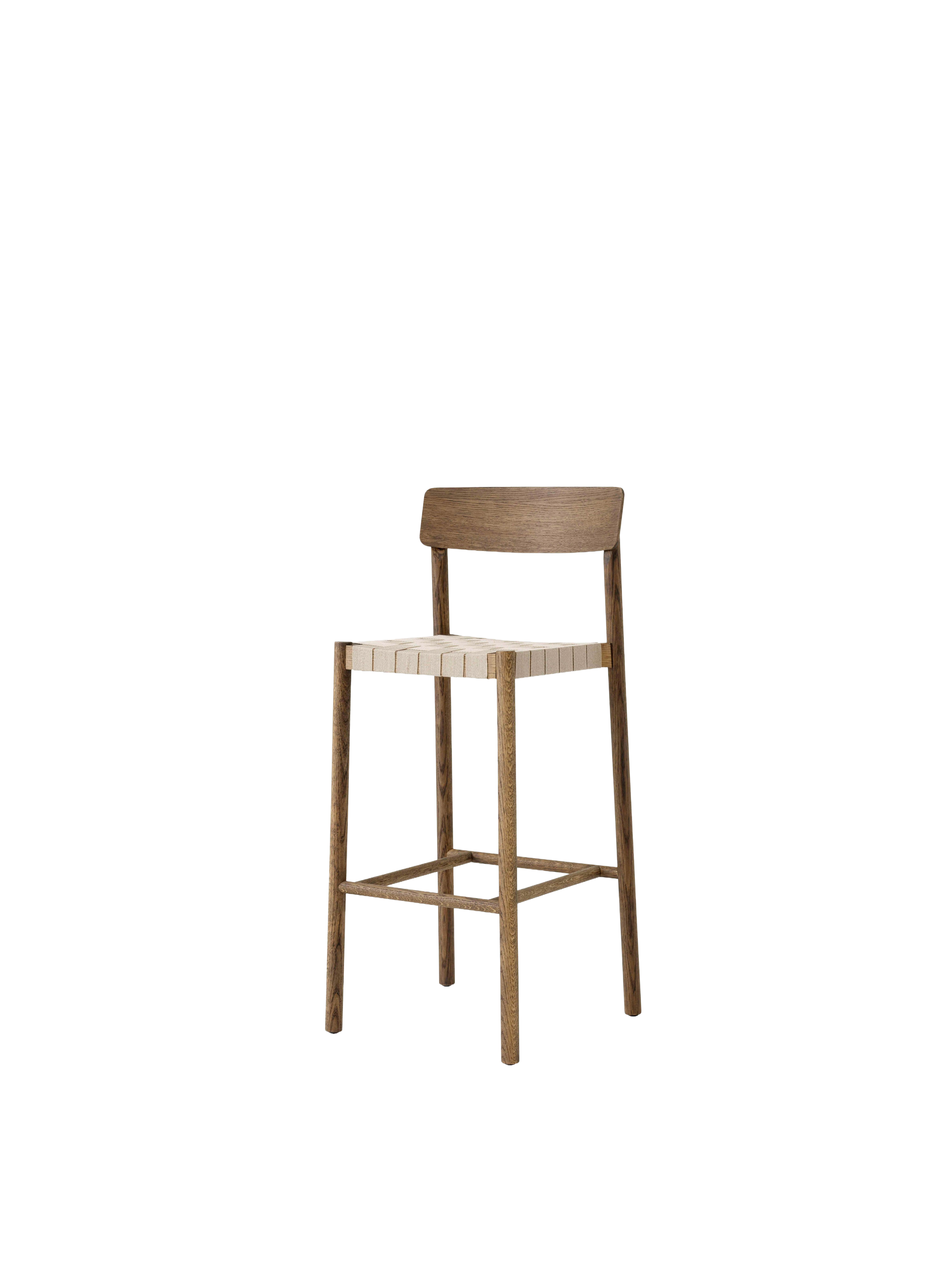 Hocker BETTY beige geweven zitting met gerookt geolied eiken