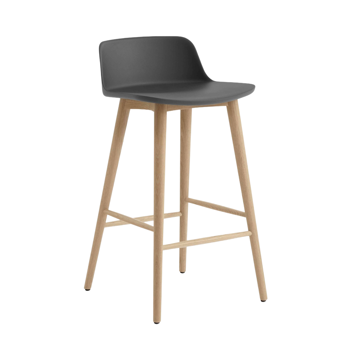 Hocker RELY grafietkleurig met een eiken basis