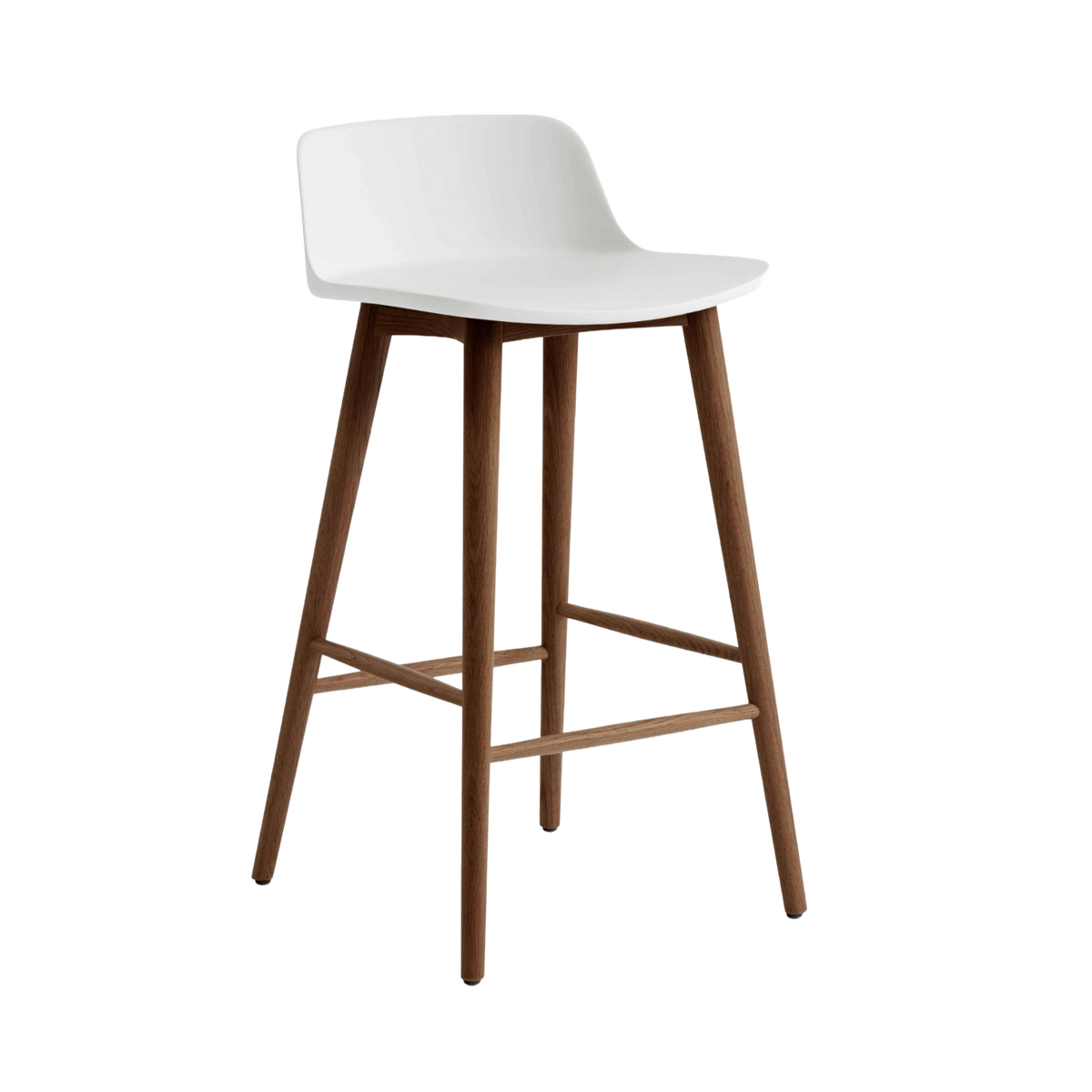 Hocker RELY wit met een notenhouten basis