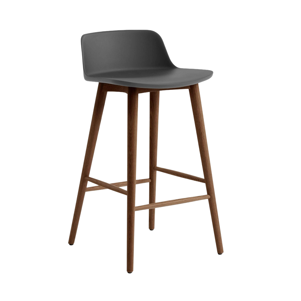 Hocker RELY grafietkleurig met een notenhouten basis