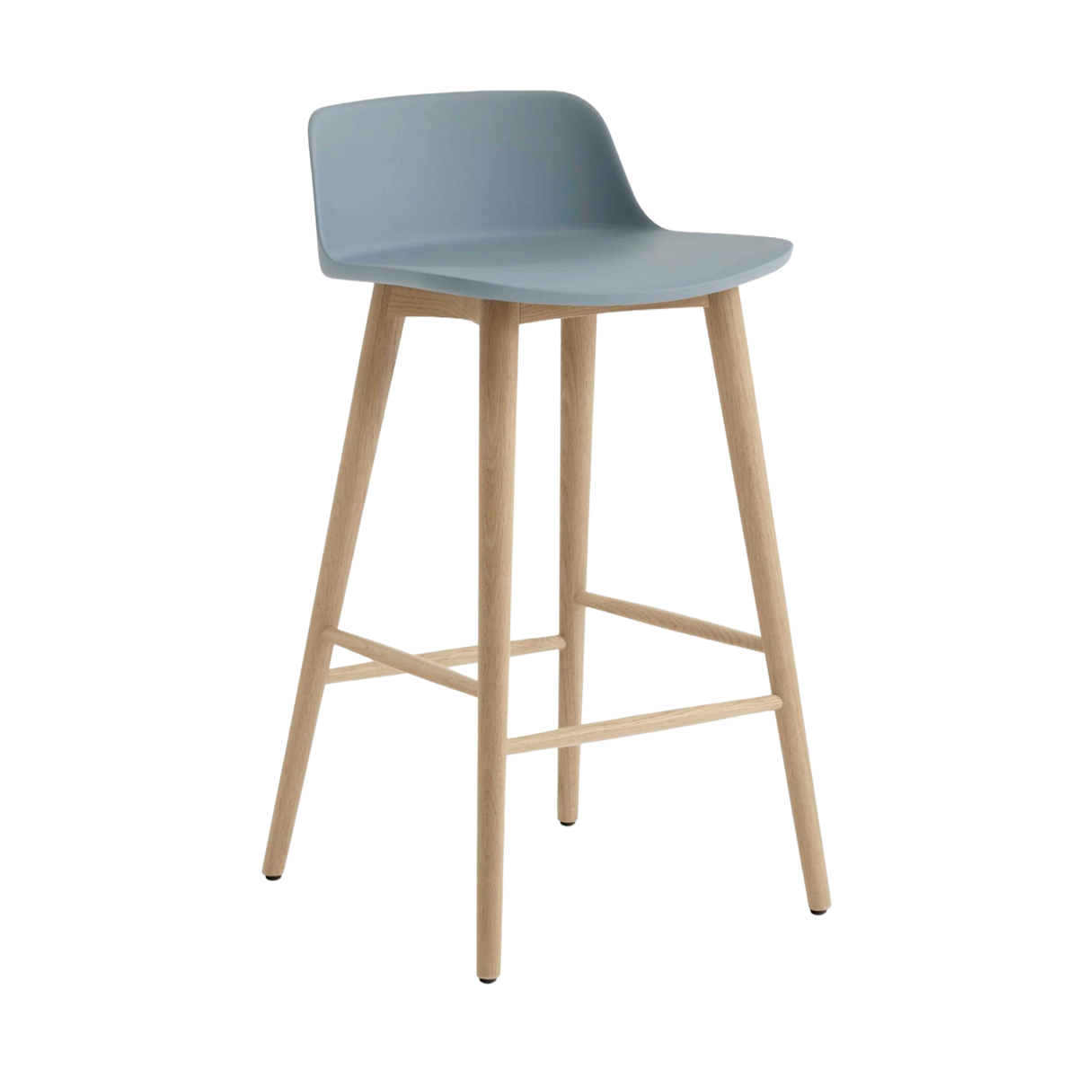 Hocker RELY lichtblauw met een eiken basis