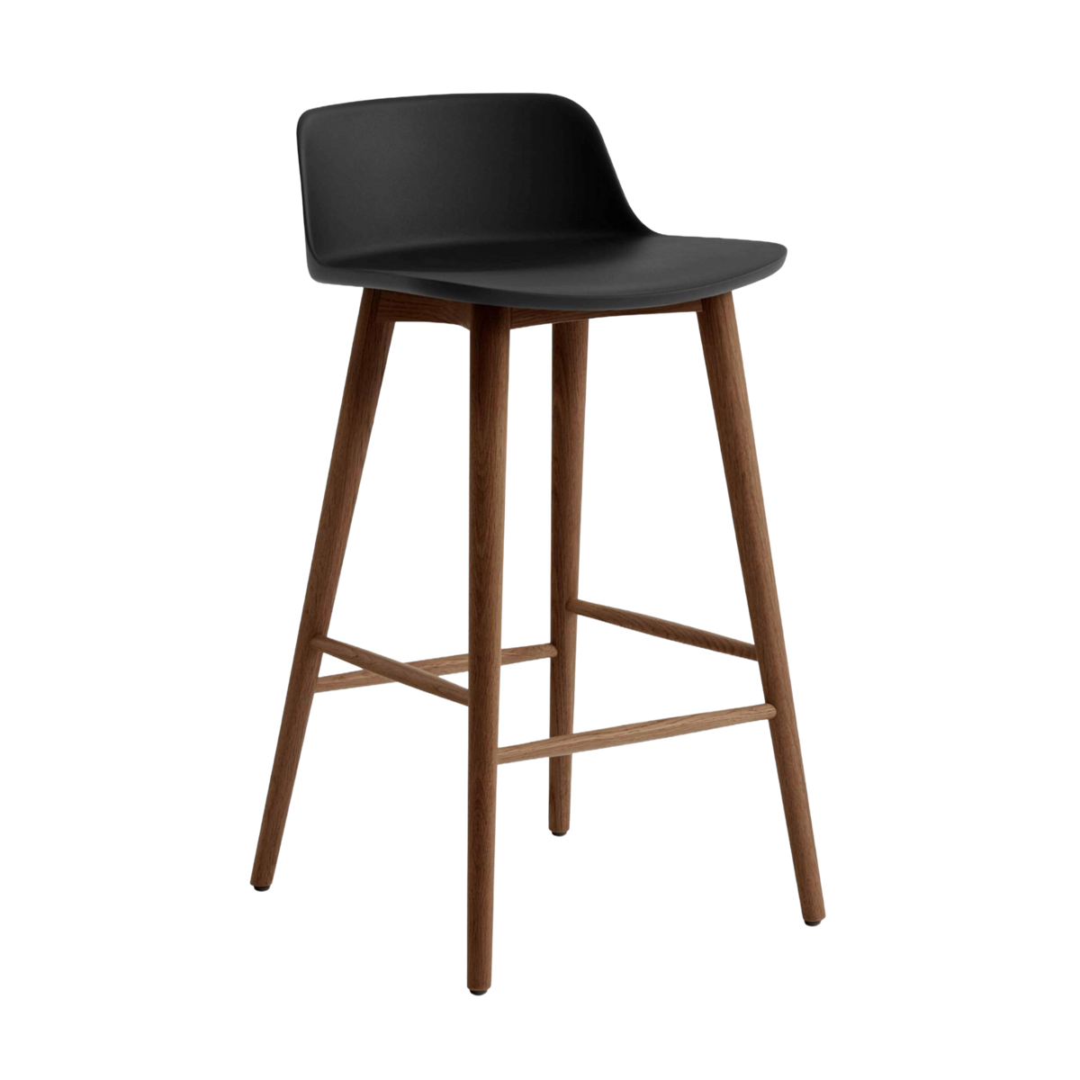 Hocker RELY zwart met een notenhouten basis