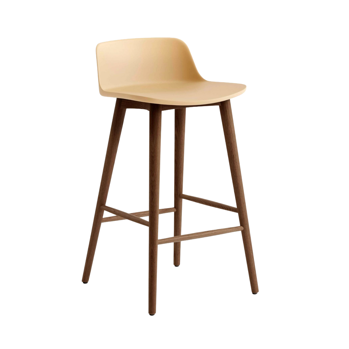 Hocker RELY zandkleurig met een notenhouten basis