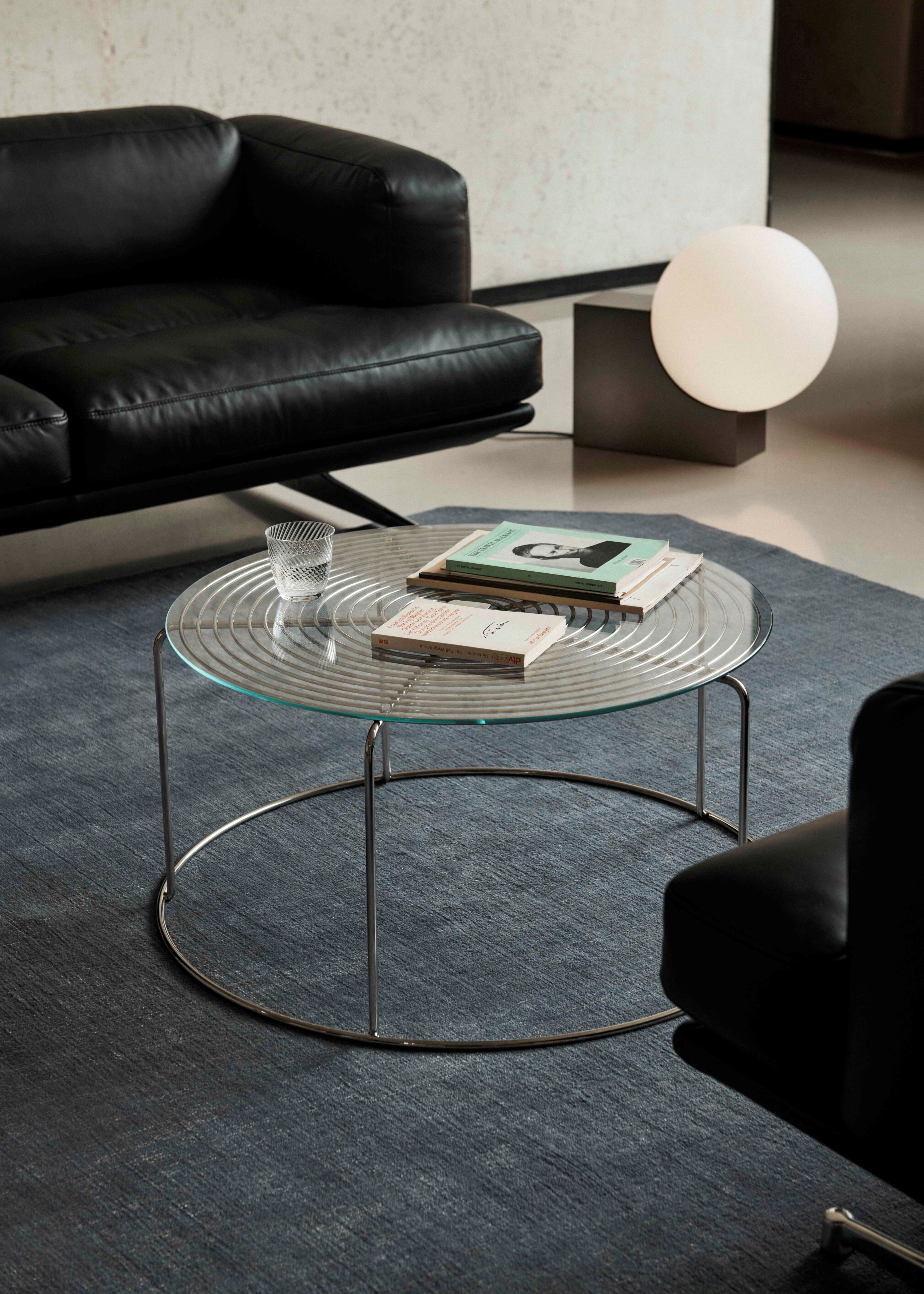Salontafel WIRE VP17 met glazen blad en gepolijste stalen basis