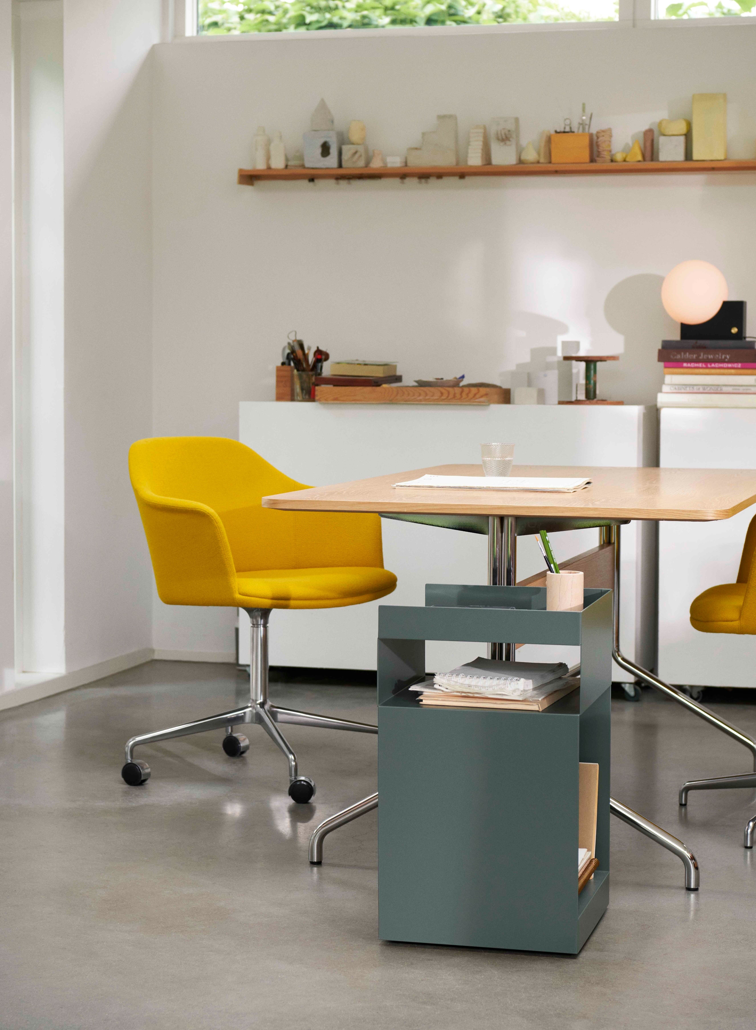 Gecoate eiken PAVILION tafel met verchroomde basis