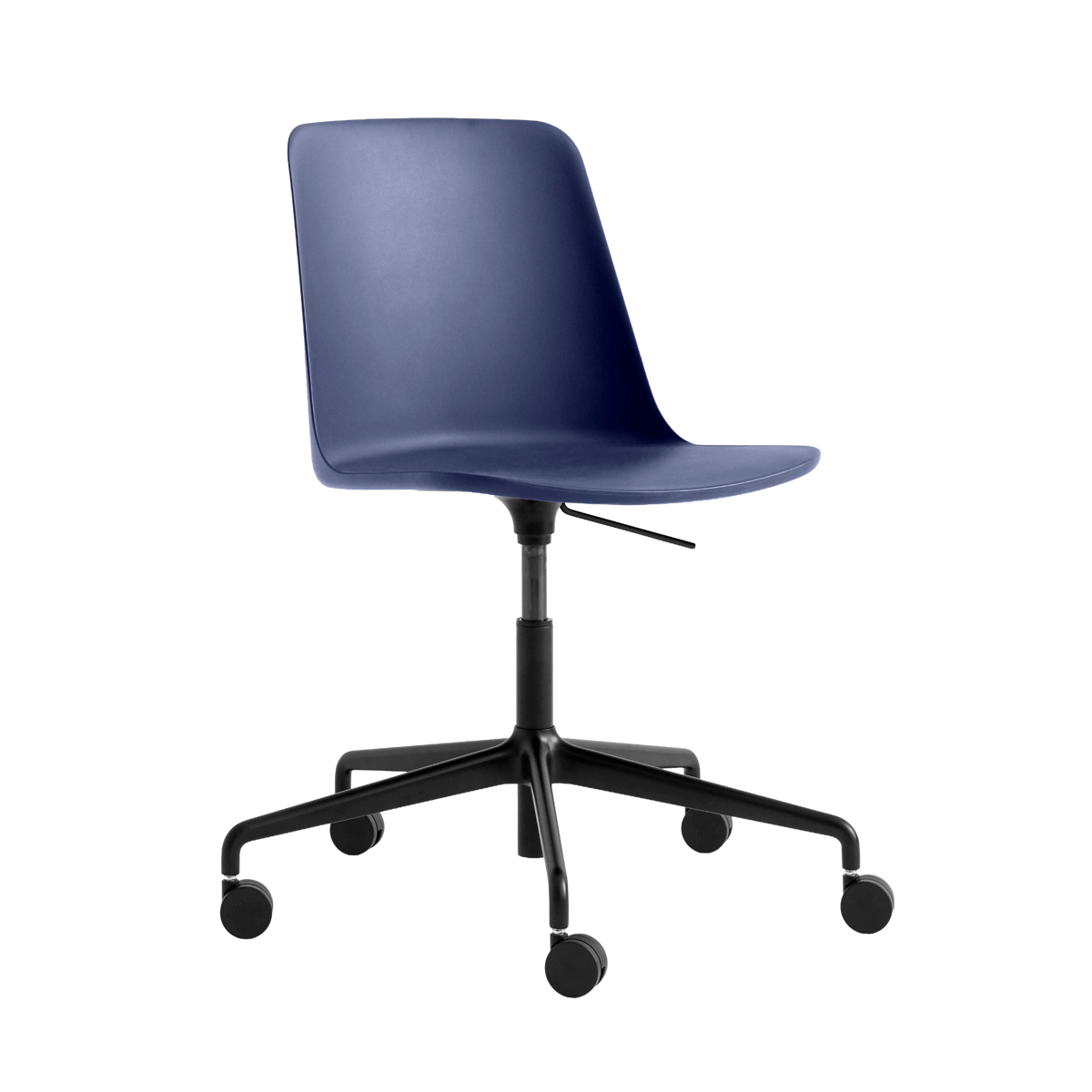 Bureau stoel RELY HW28 marineblauw met een zwarte aluminium basis op wielen