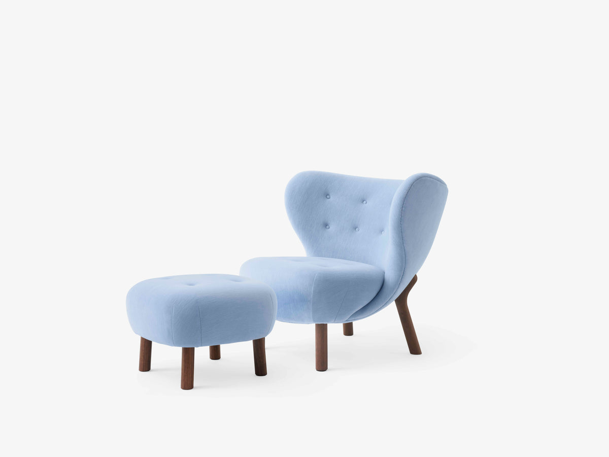 Fauteuil met voetensteun LITTLE PETRA gestoffeerd met notenhouten basis