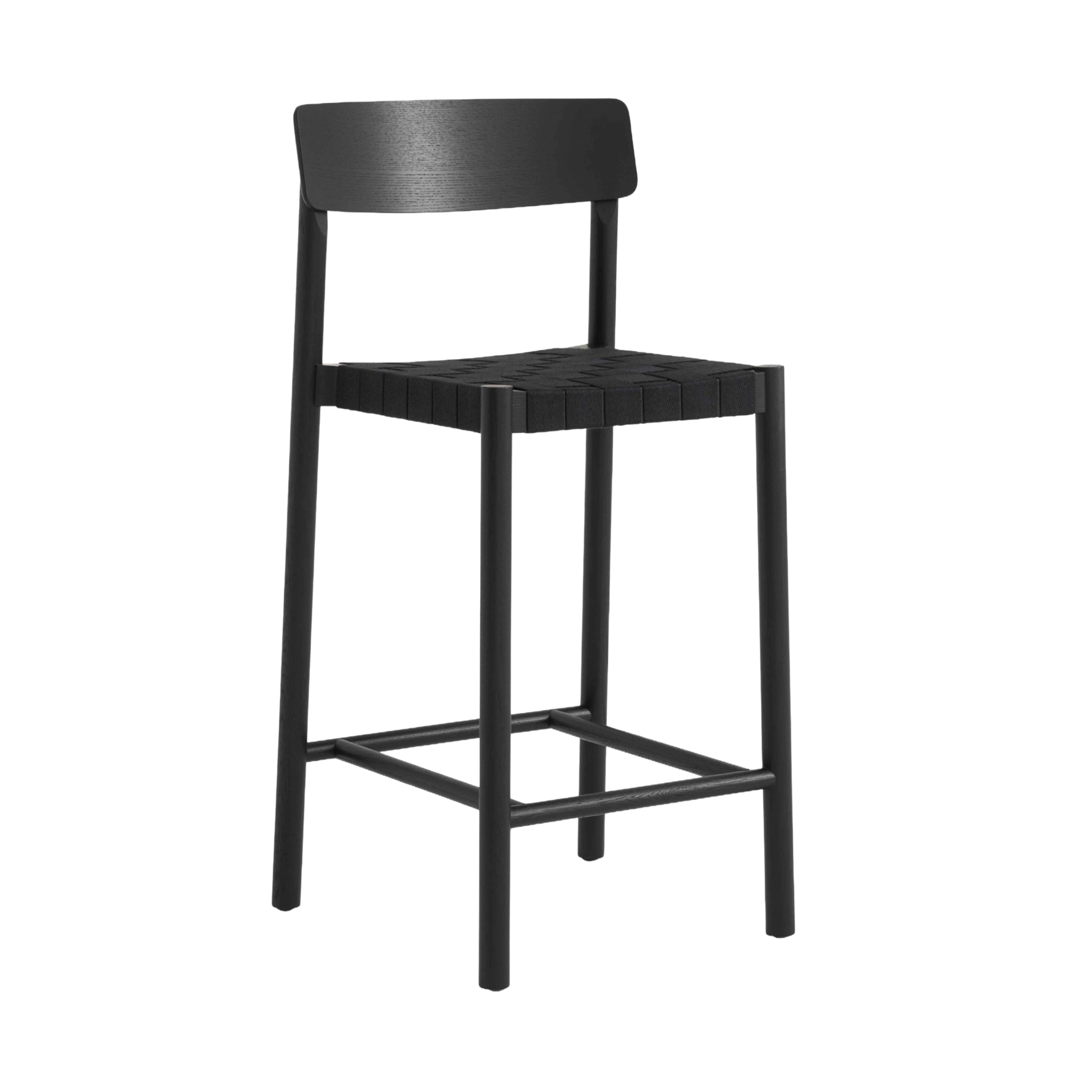 Hocker BETTY met zwart geweven zitting en zwart gelakt essenhout