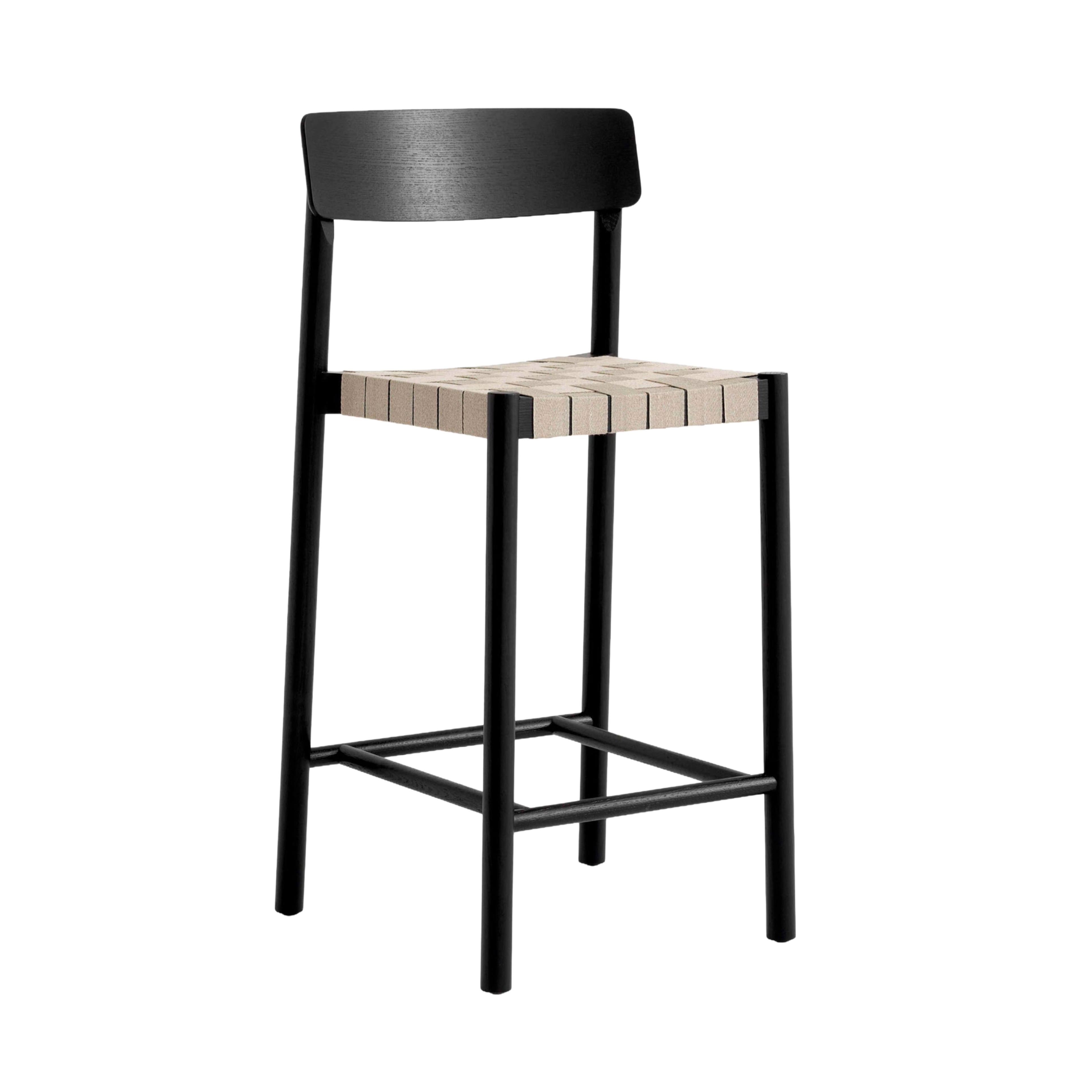 Hocker BETTY beige geweven zitting met zwart gelakt esdoorn