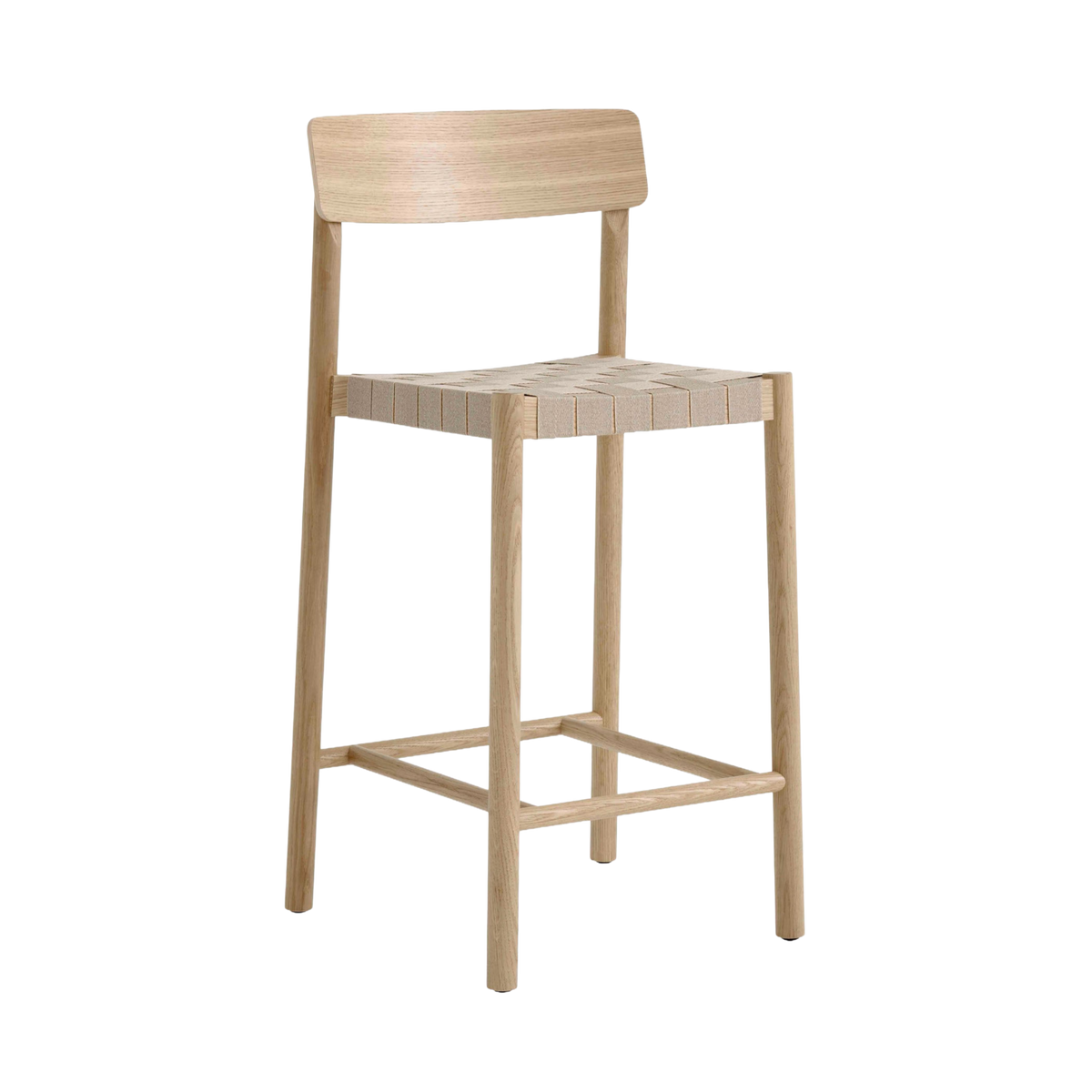 Hocker BETTY beige geweven zitting met gelakt eiken
