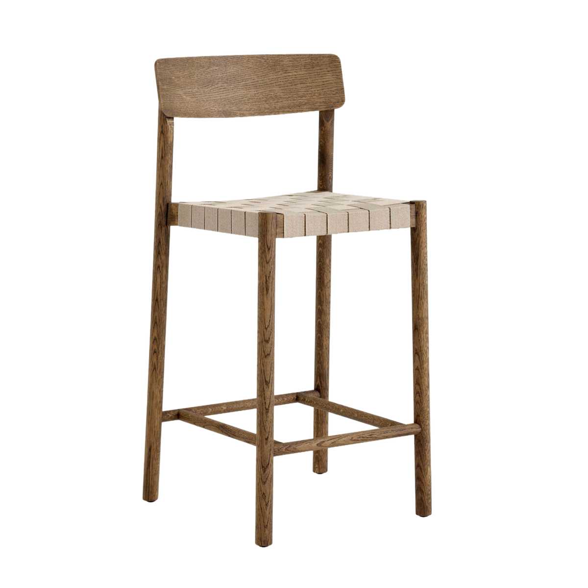 Hocker BETTY beige geweven zitting met gerookt geolied eiken