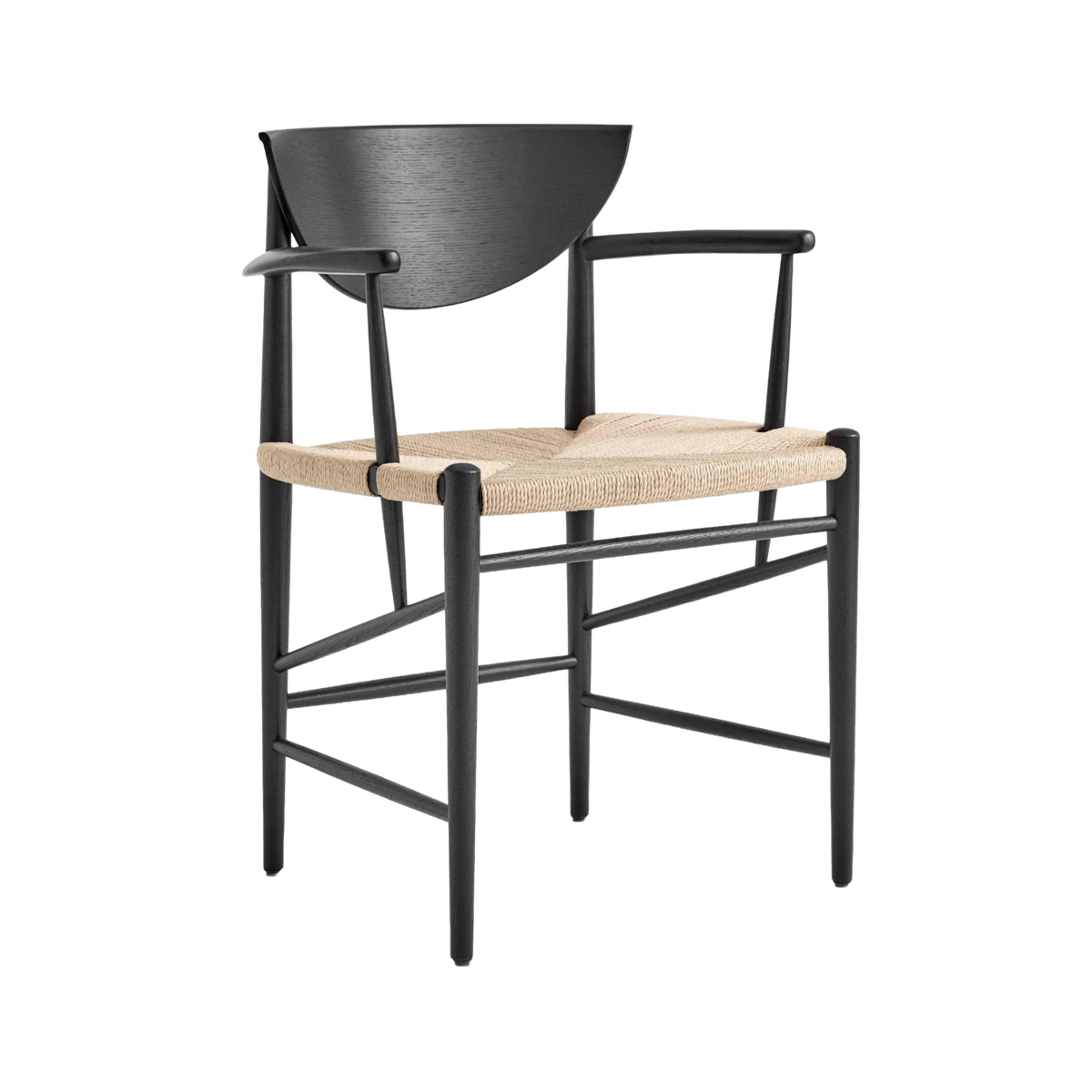 Stoel met armleuningen DRAWN HM4 zwart gelakt eiken met geweven zitting
