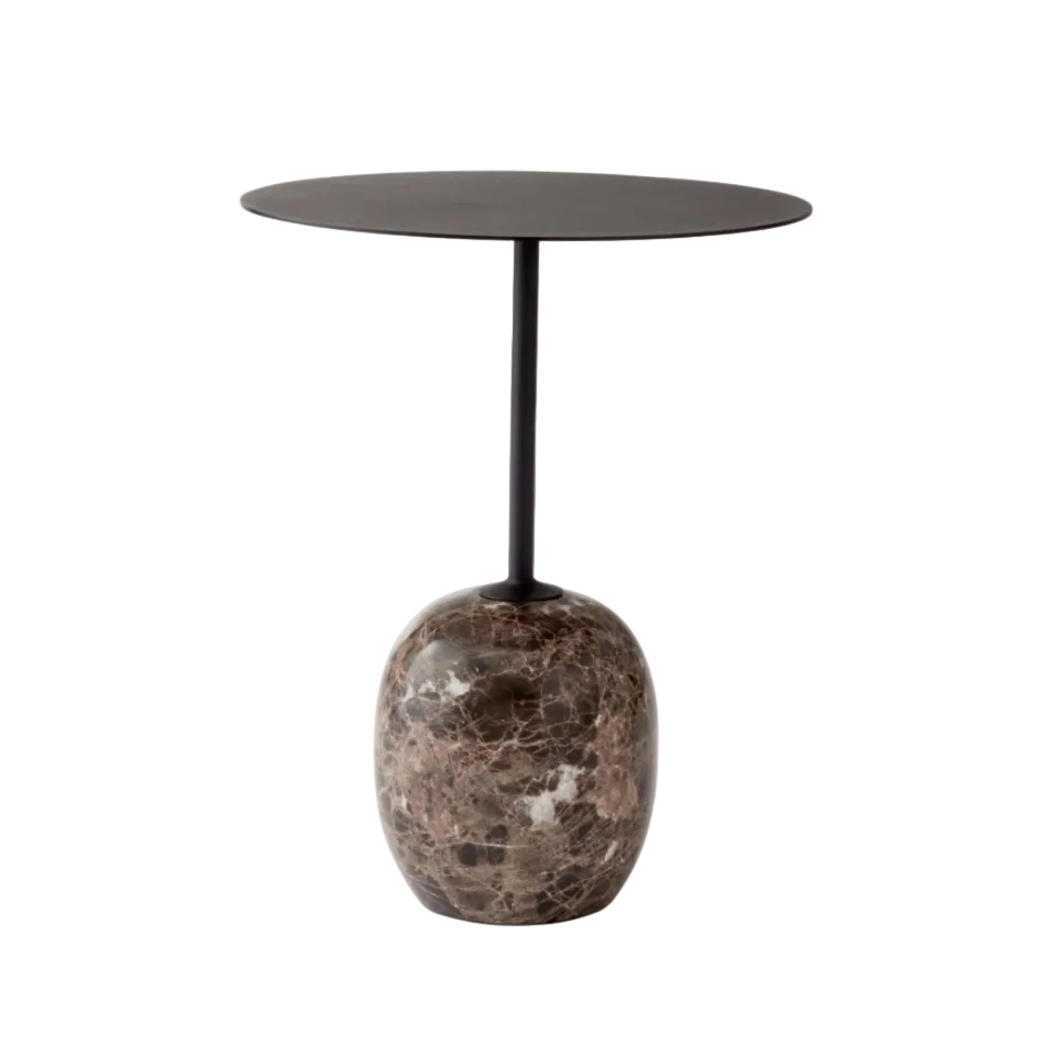 Zijtafel LATO met zwart blad en bruine marmeren basis