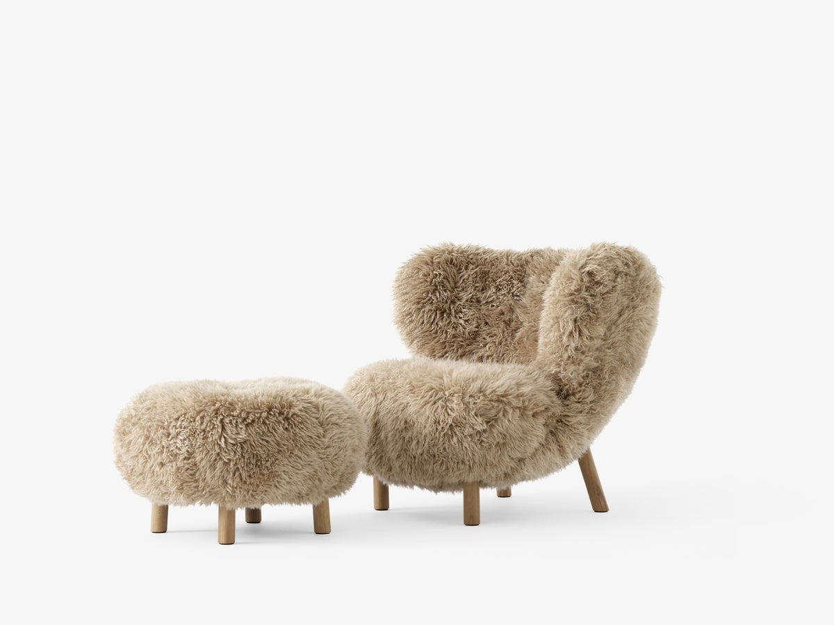 Fauteuil met voetensteun LITTLE PETRA gestoffeerd met eiken basis