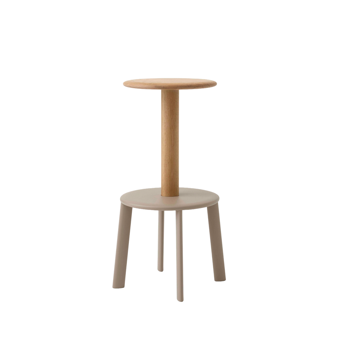 Hocker MASSIF gelakt eiken met een beige stalen basis