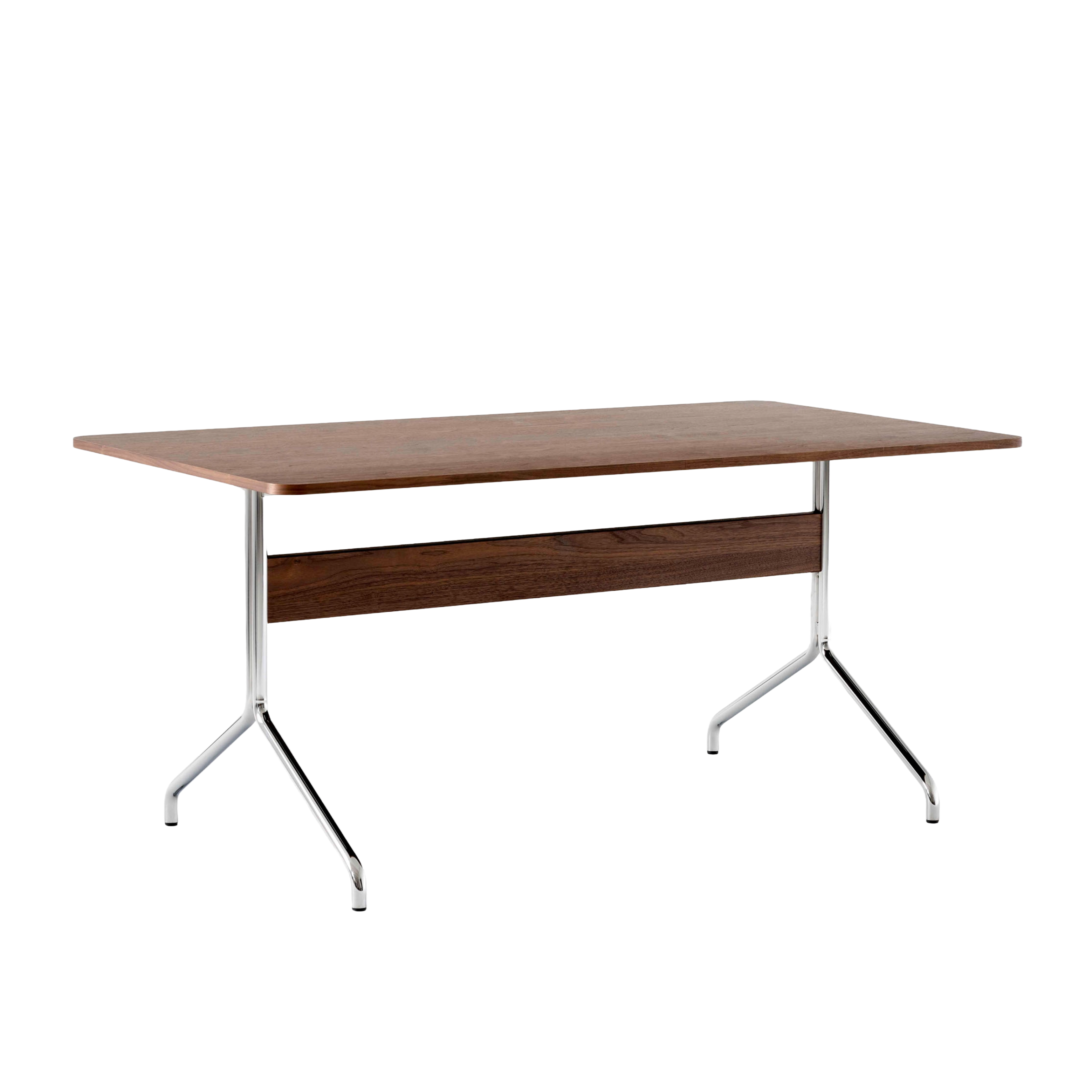 Gecoate PAVILION notenhouten tafel met een verchroomde basis