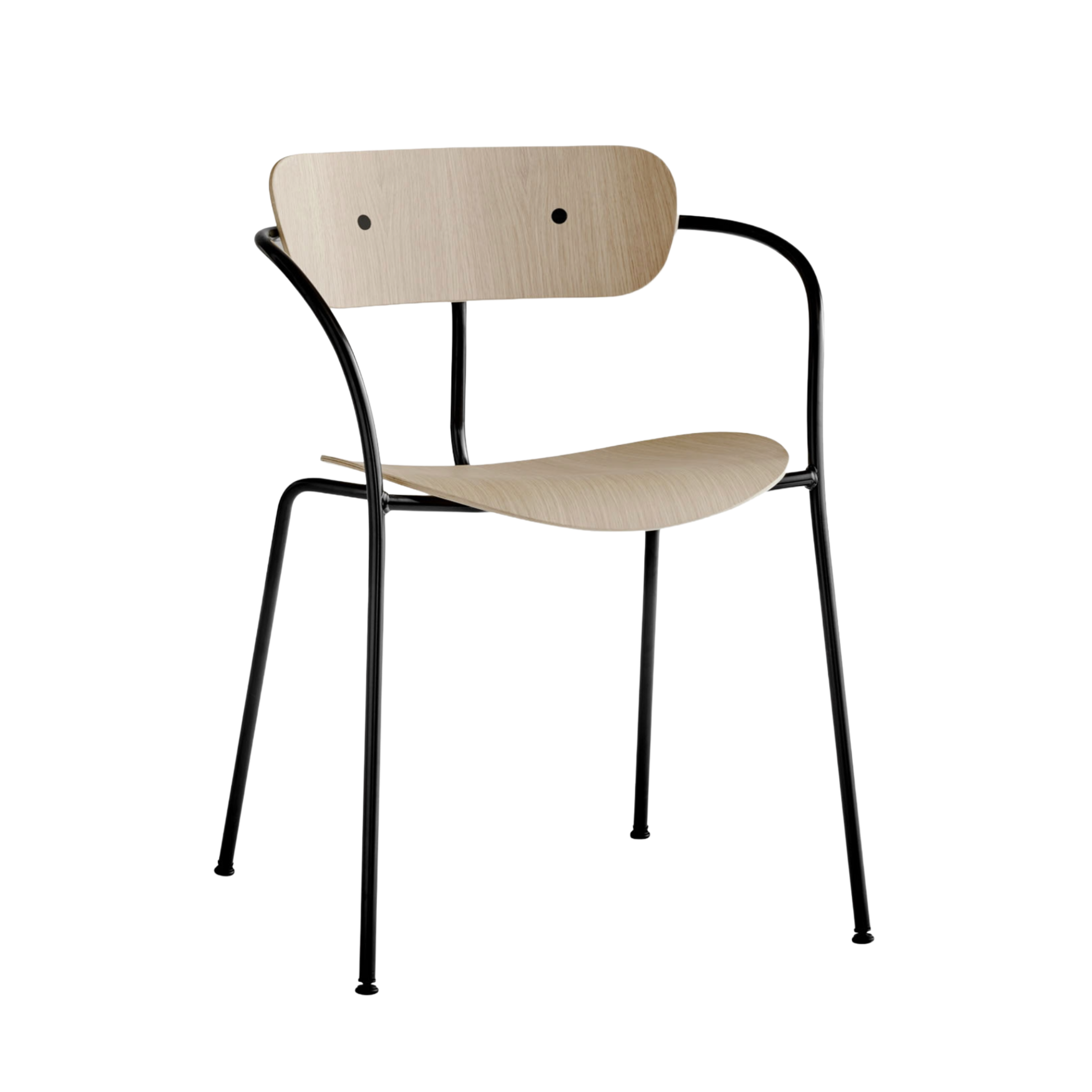 PAVILION AV2 fauteuil met armleuningen, gelakt eiken met zwarte basis