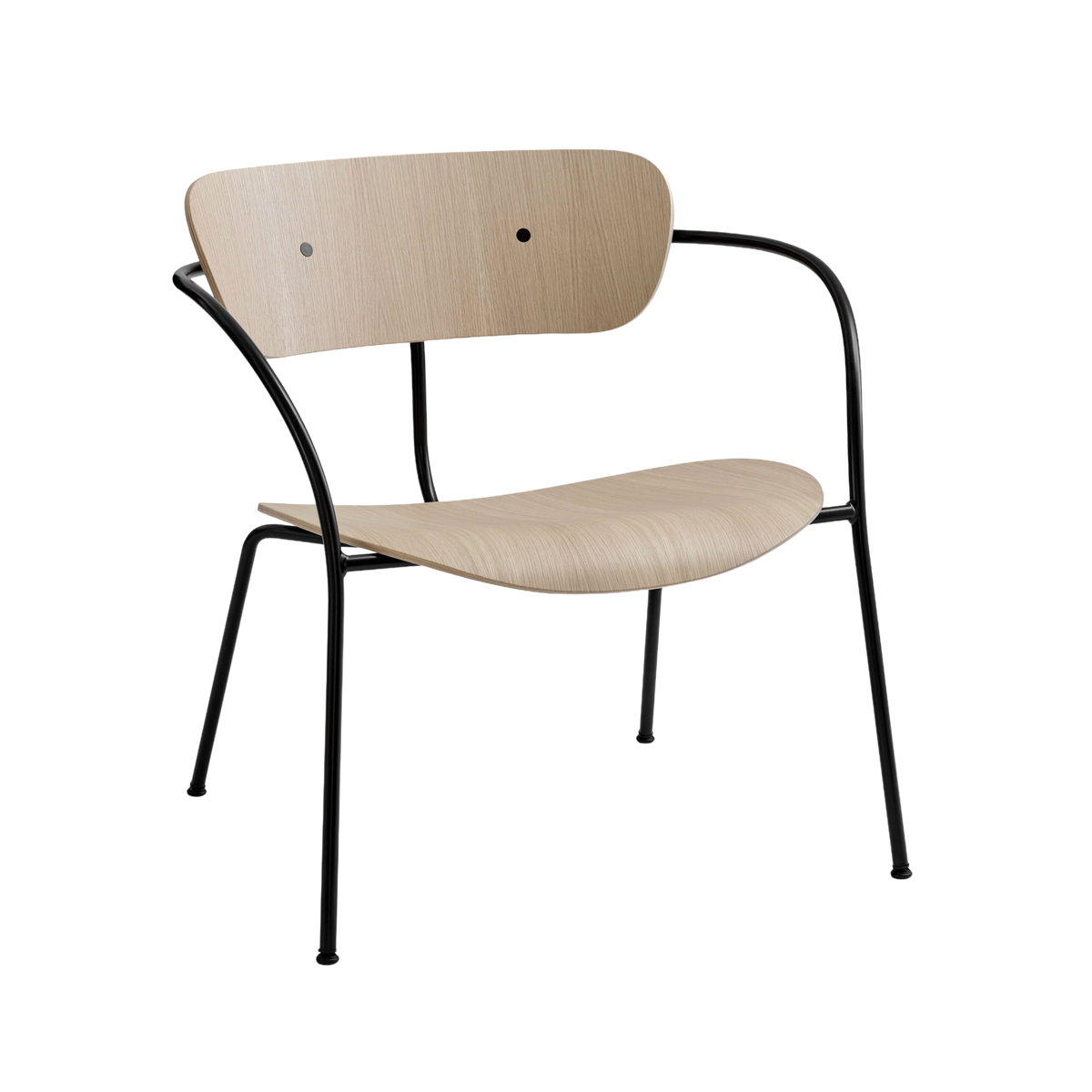 PAVILION AV5 fauteuil met armleuningen, gelakt eikenhout met een zwarte basis