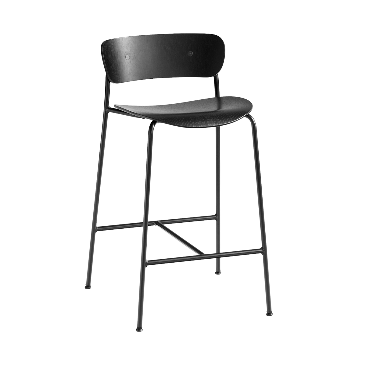 Hocker met rugleuning PAVILION zwart gelakt eiken met een zwarte stalen basis