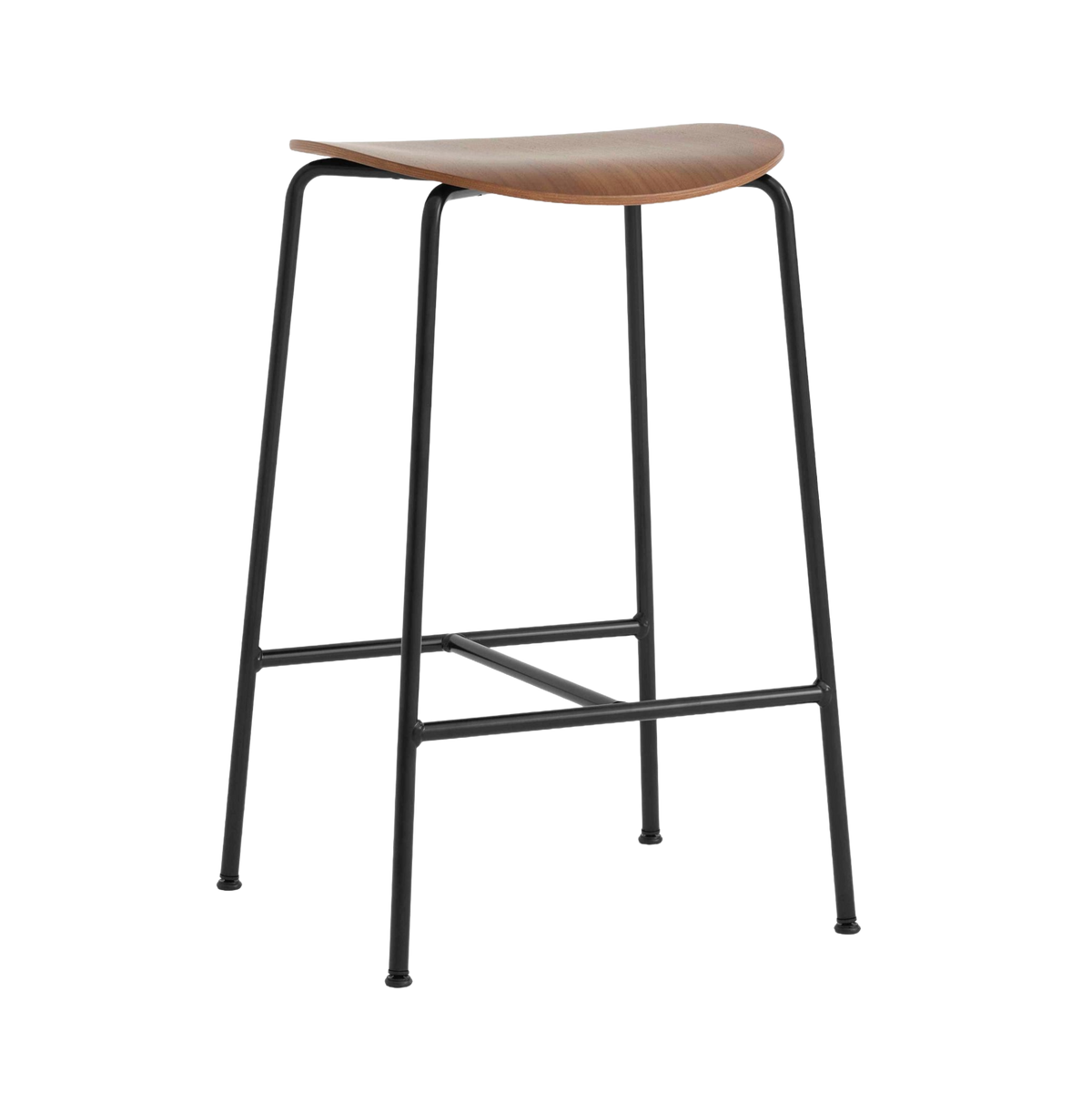 Hocker PAVILION notenhout met een zwarte stalen basis