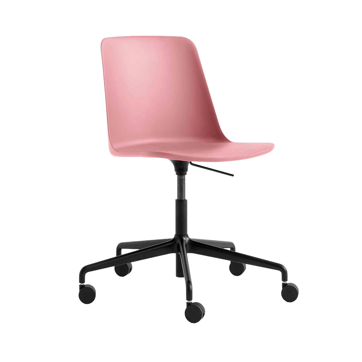 Bureau stoel RELY HW28 lichtroze met een zwarte aluminium basis op wielen