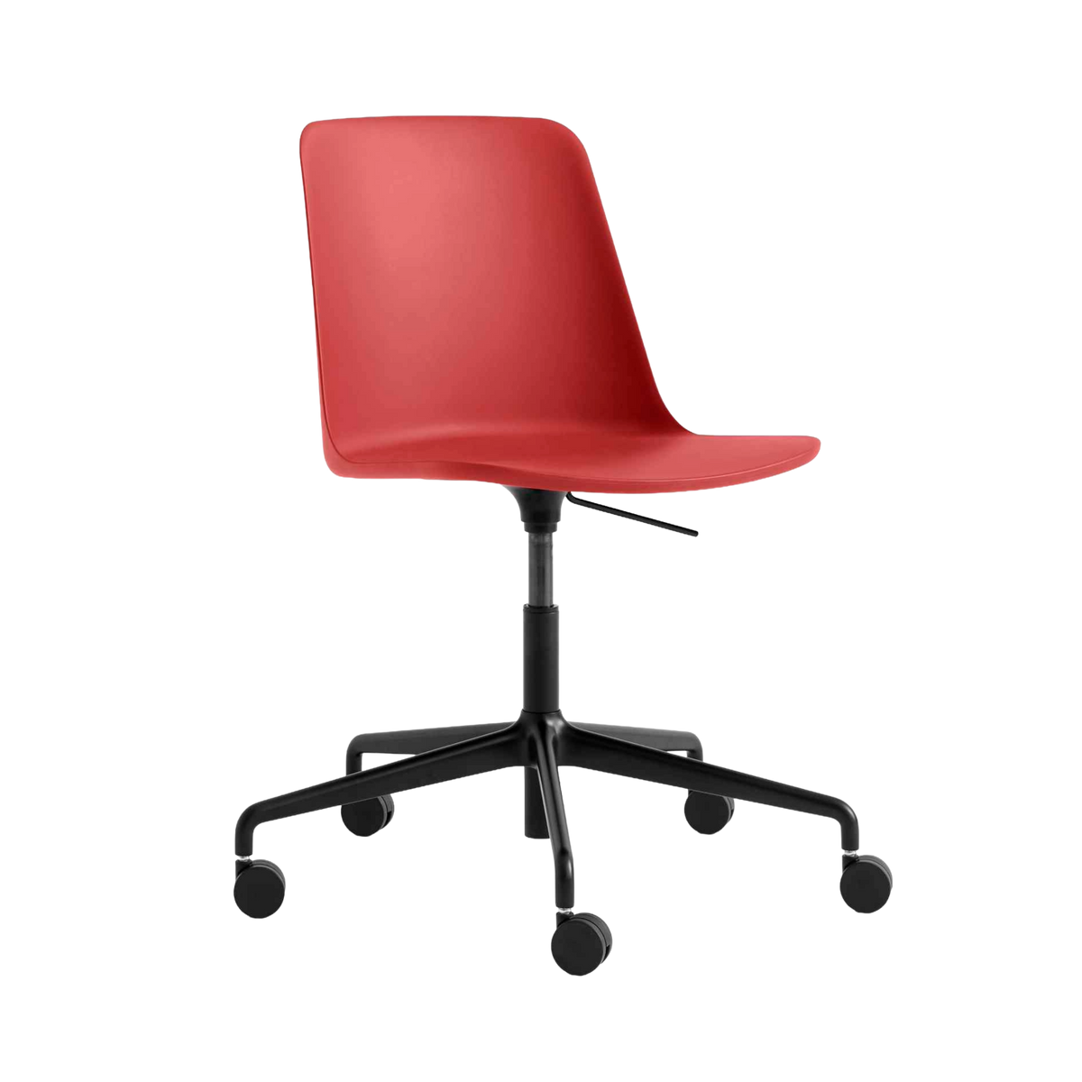 Bureau stoel RELY HW28 rood met een zwarte aluminium basis op wielen