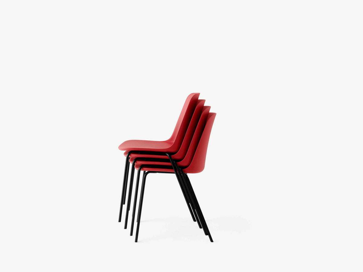 RELY HW65 stoel, rood met een zwarte stalen basis
