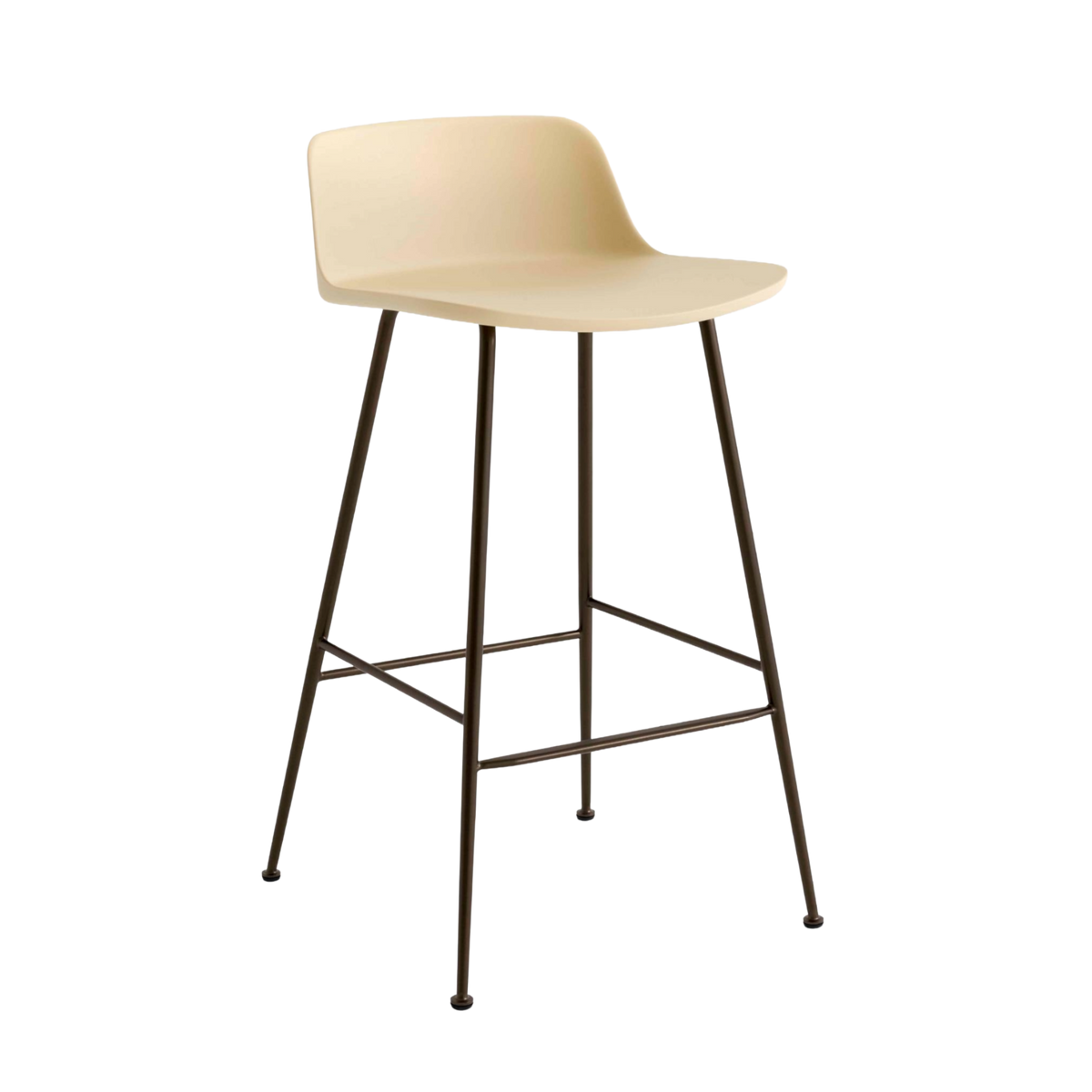Hocker RELY zandkleurig met een bruine stalen basis