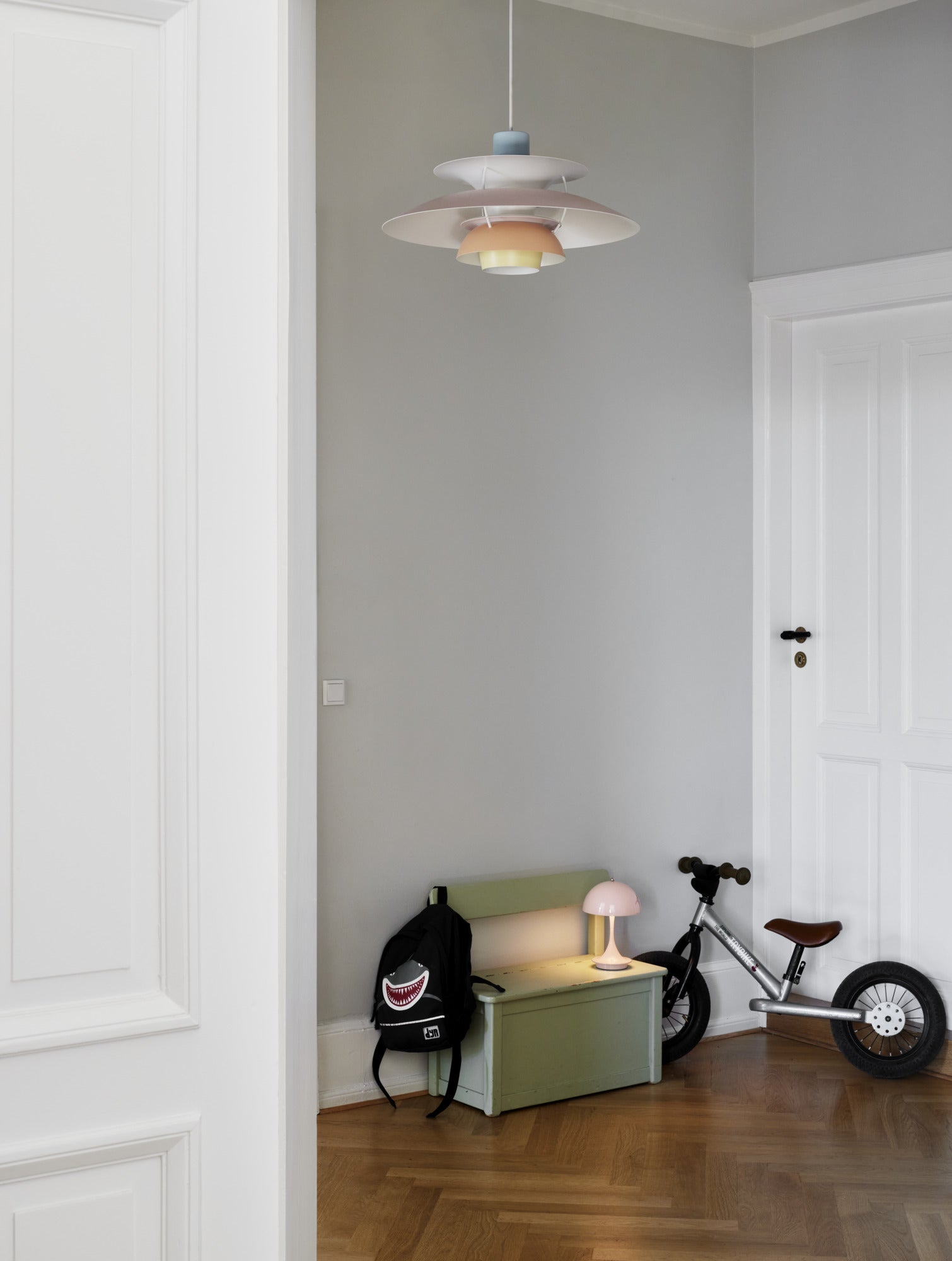 Hanglamp PH 5 pastelblauw met roze en perzik