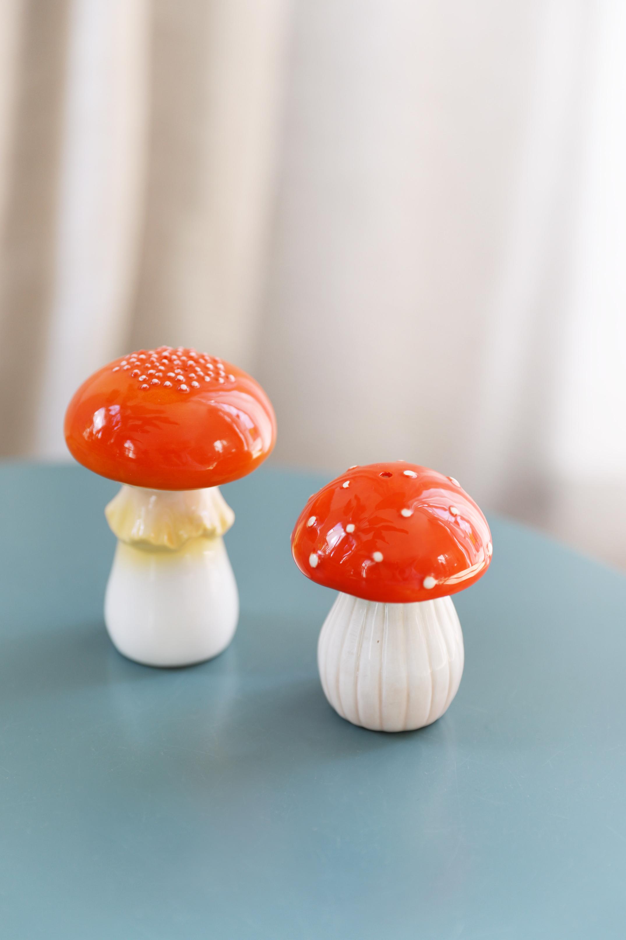 MUSHROOM red and white salt and pepper shaker set