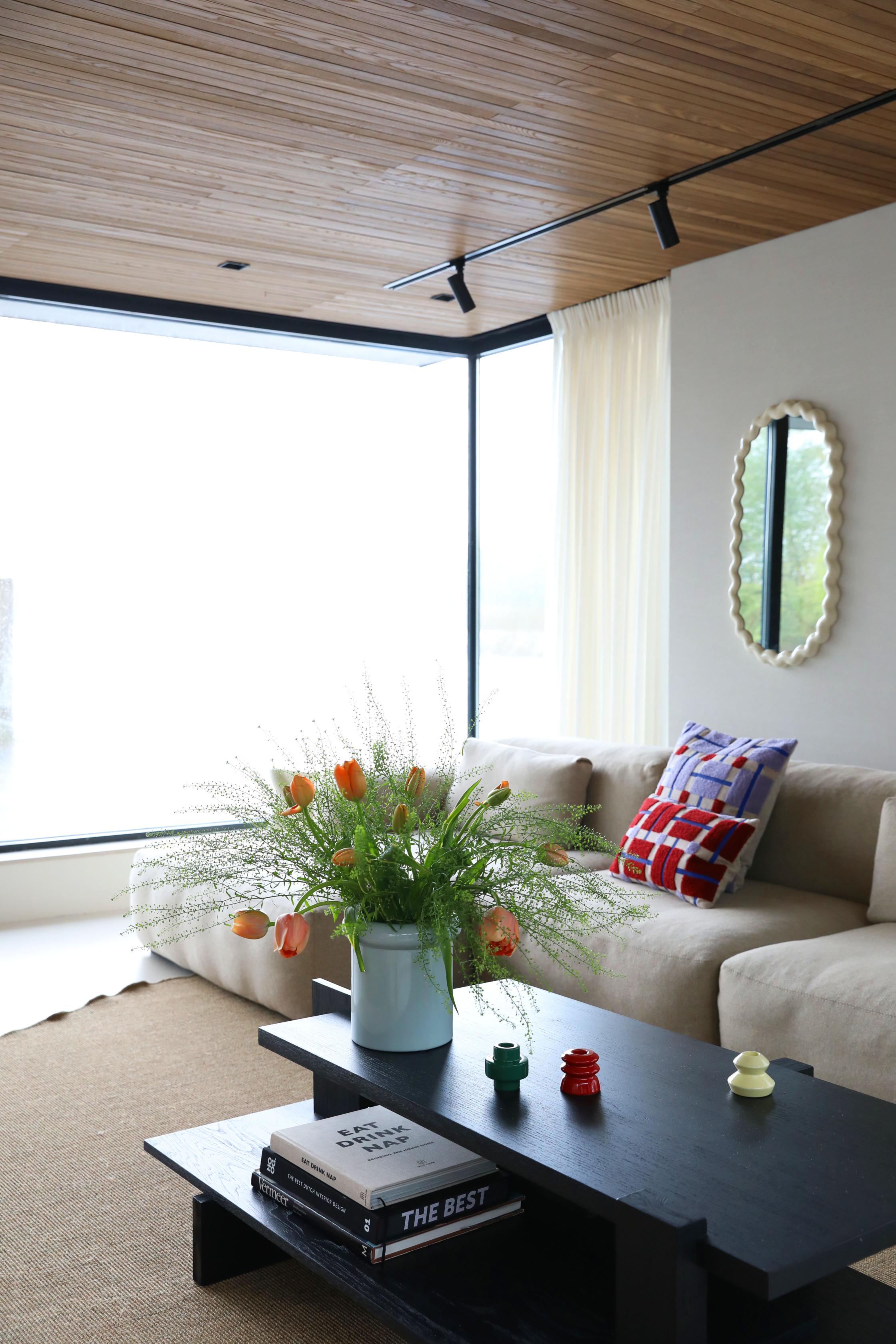 Kussenhoes PLANO bordeaux met beige en blauw