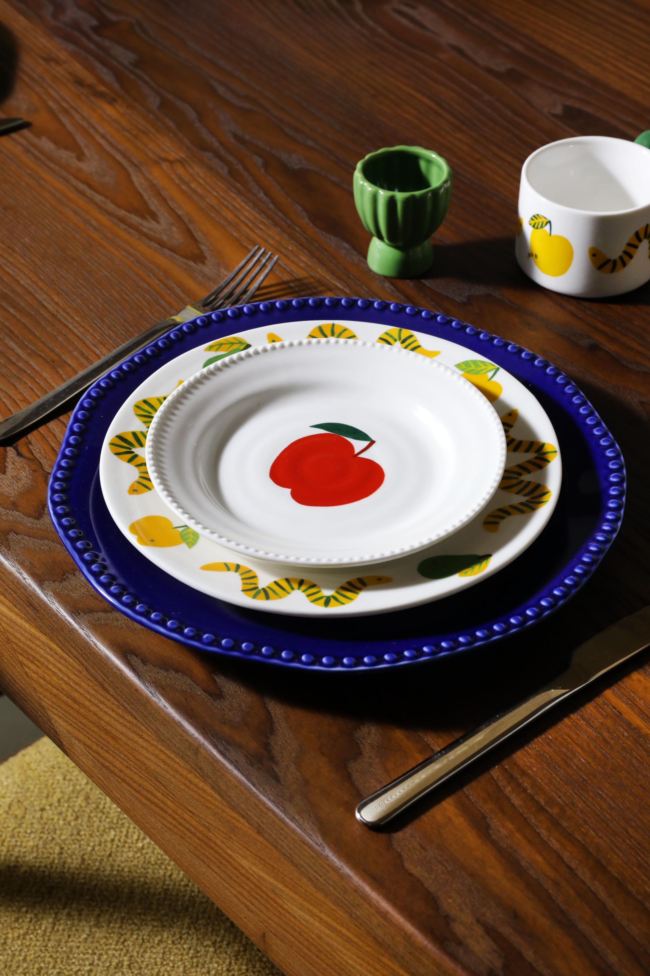 Dessertteller-Set HAINES weiß mit rot und orange