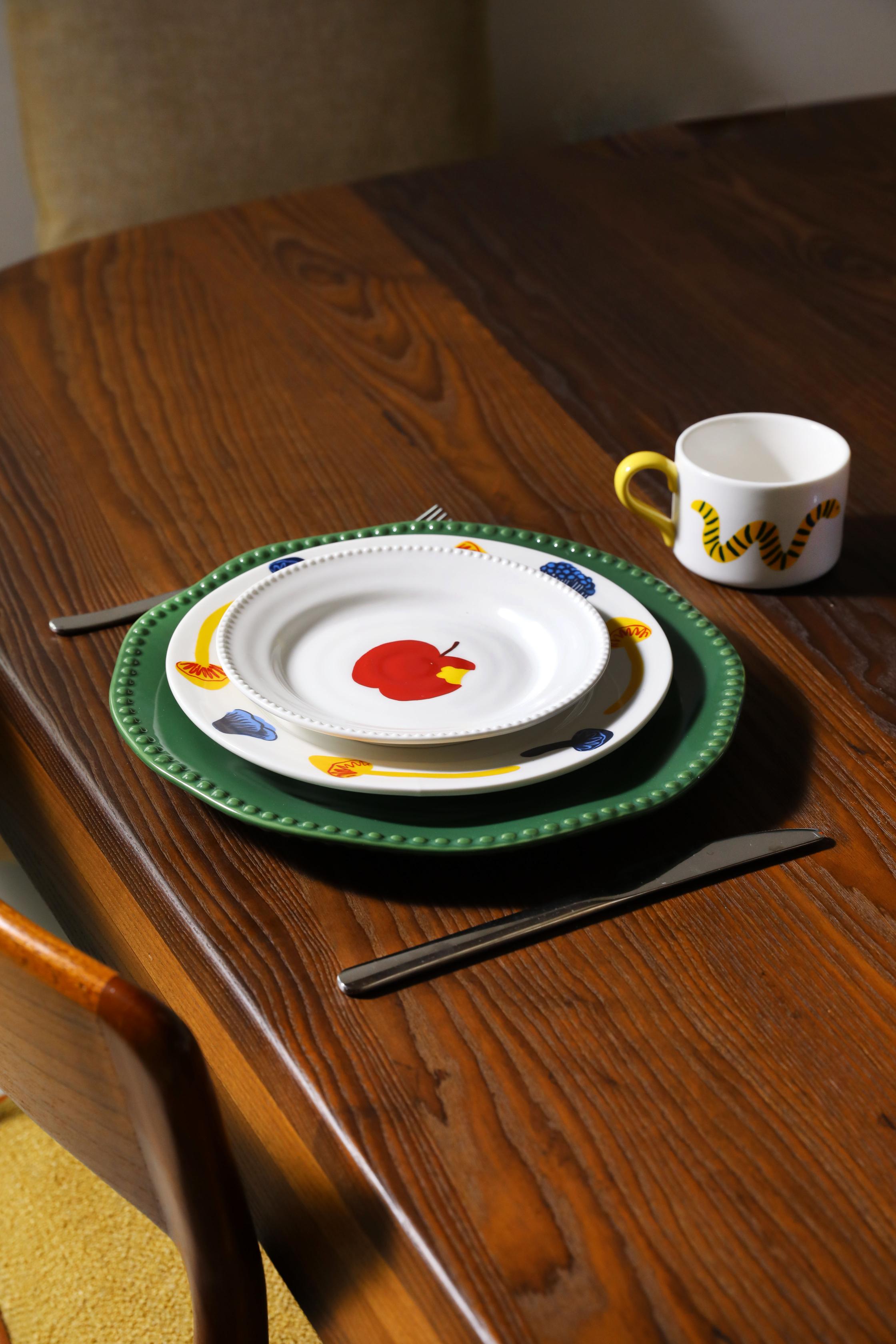 Dessertteller-Set HAINES weiß mit rot und orange