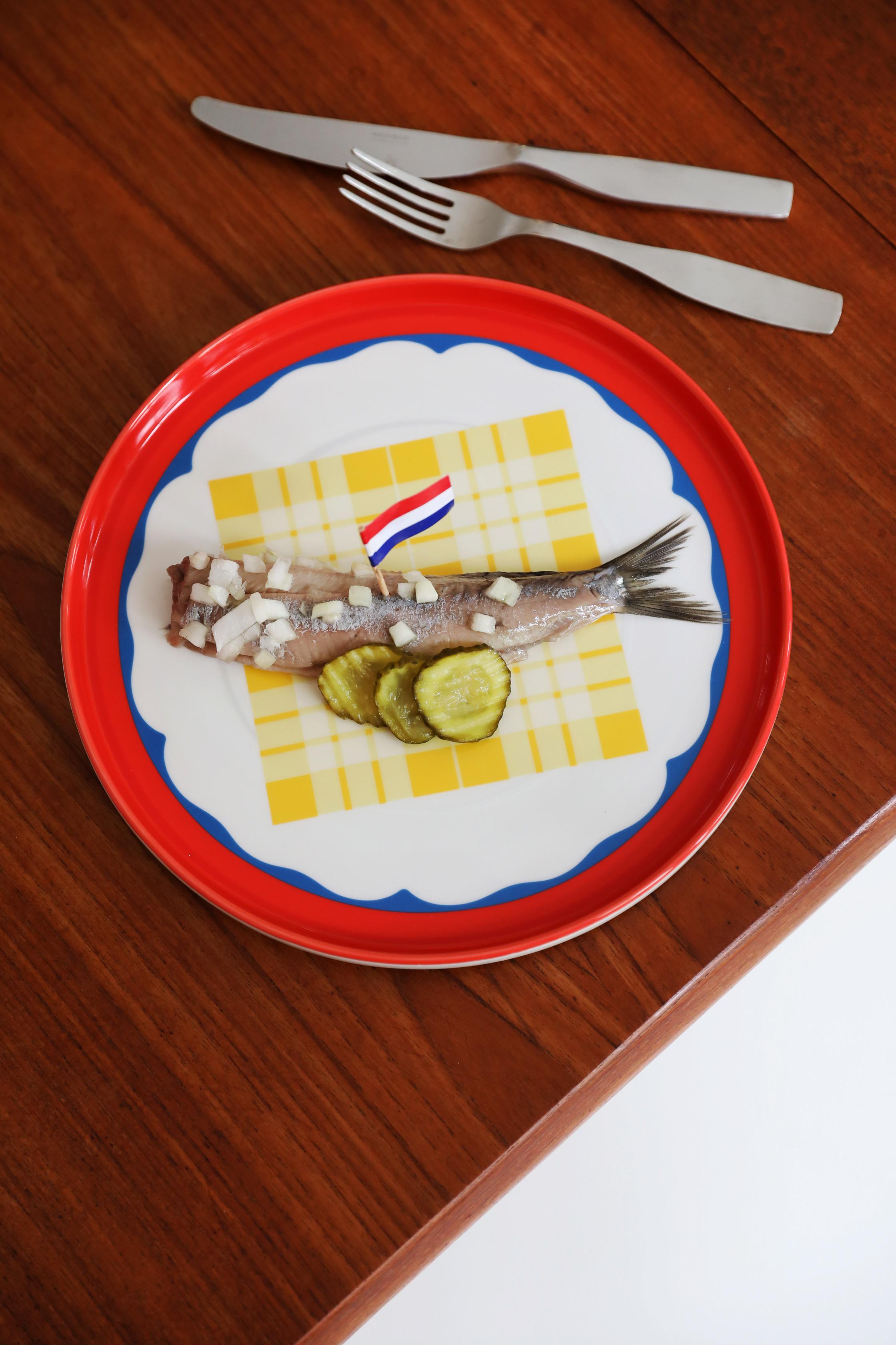 Dinerbord DAYDREAM WAVE geel met wit en rood