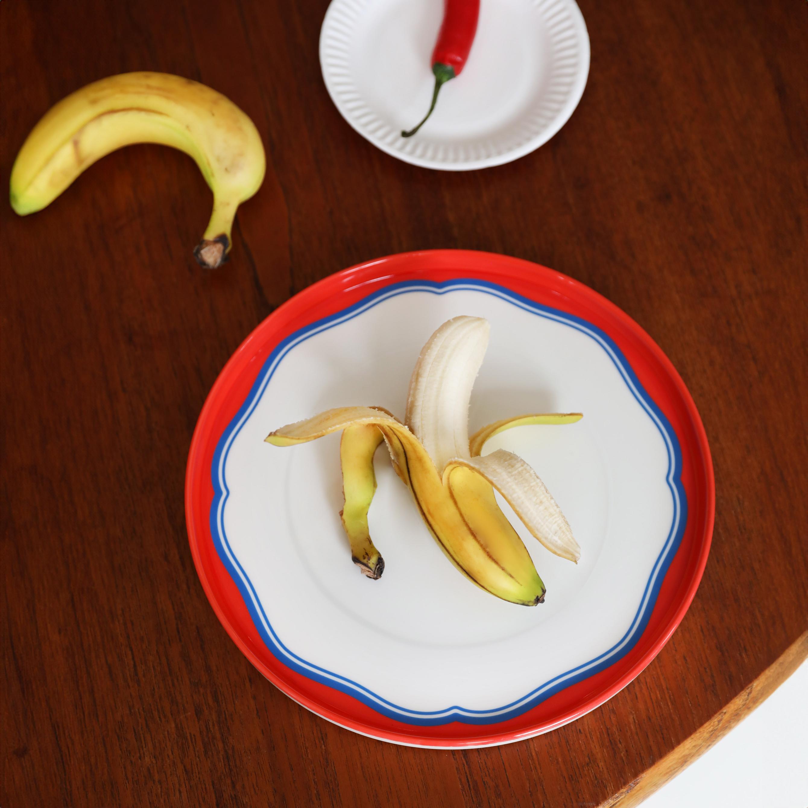 Dinerbord DAYDREAM BULGE wit met rood en blauw