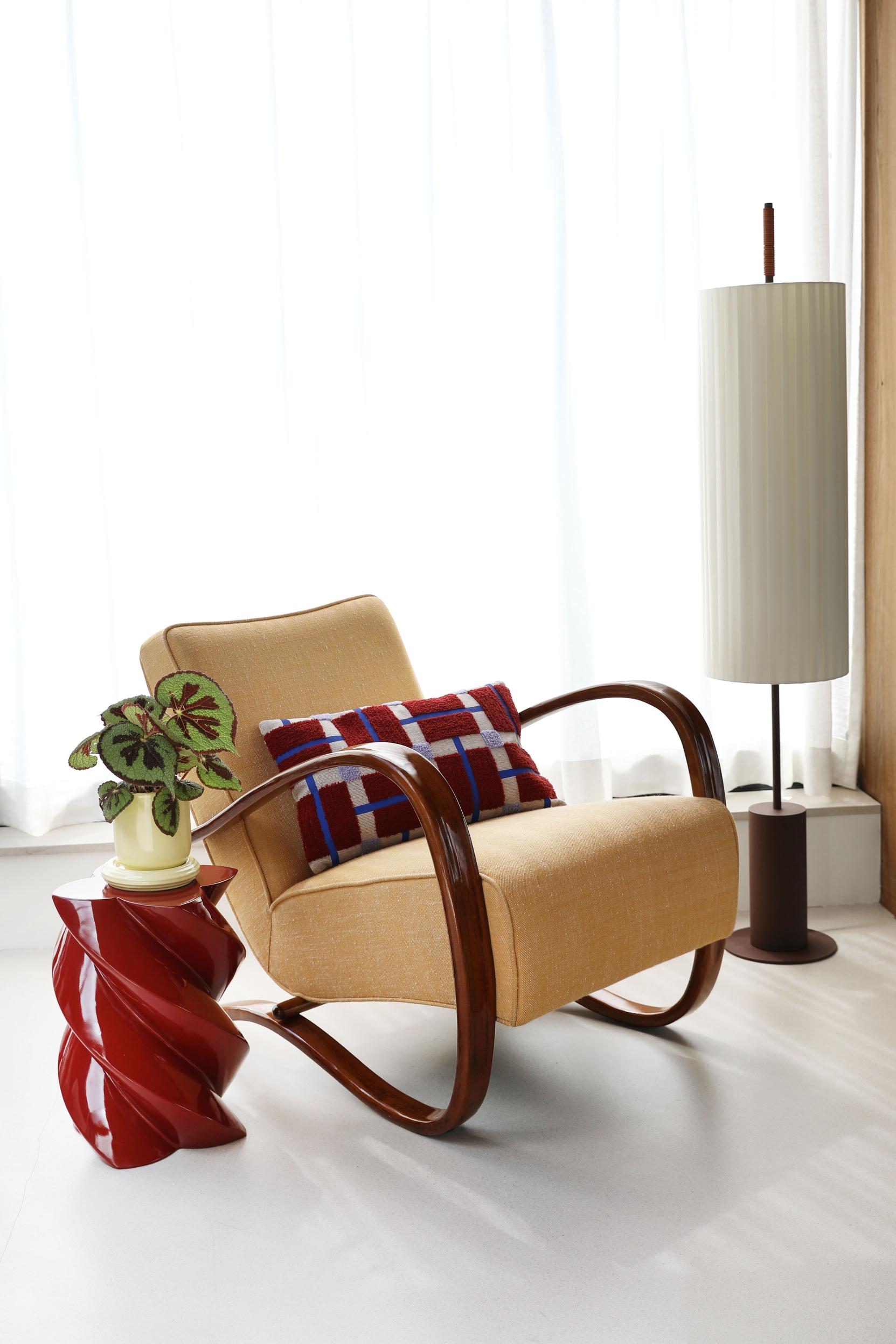 Kussenhoes PLANO bordeaux met beige en blauw