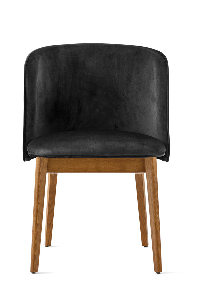 Fauteuil met armleuningen ABREY gestoffeerd met een notenhouten basis