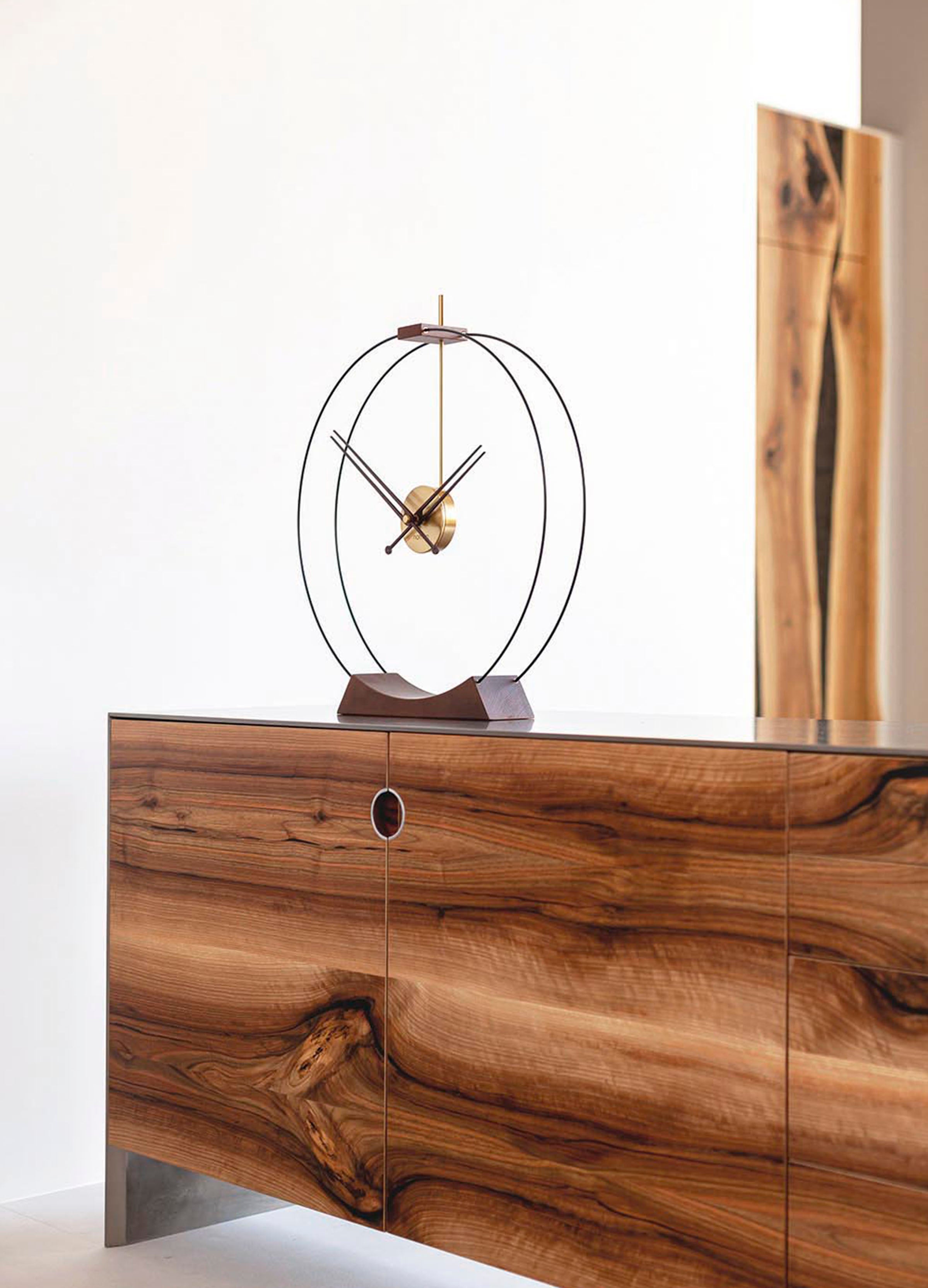 AIRE table clock in ash wood with gold and black