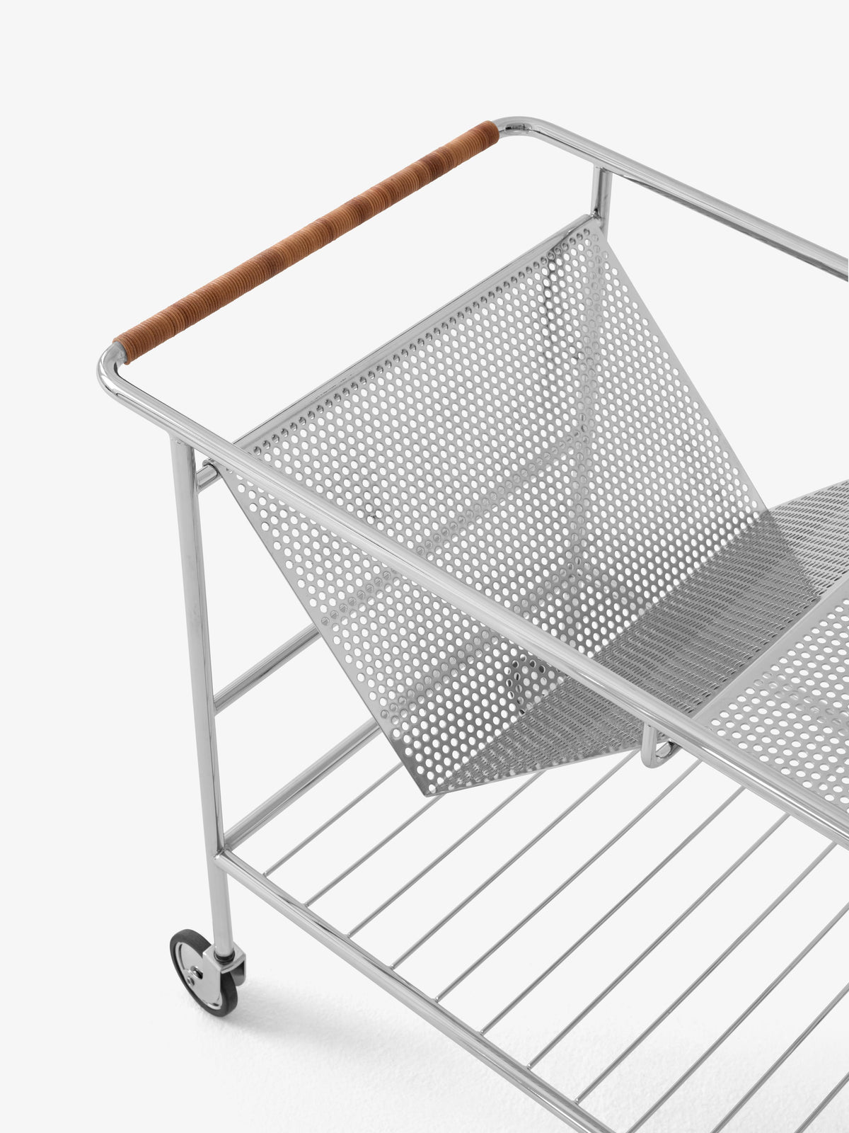 ALIMA NDS1 wagentje met verchroomd frame en gelakt eikenhout